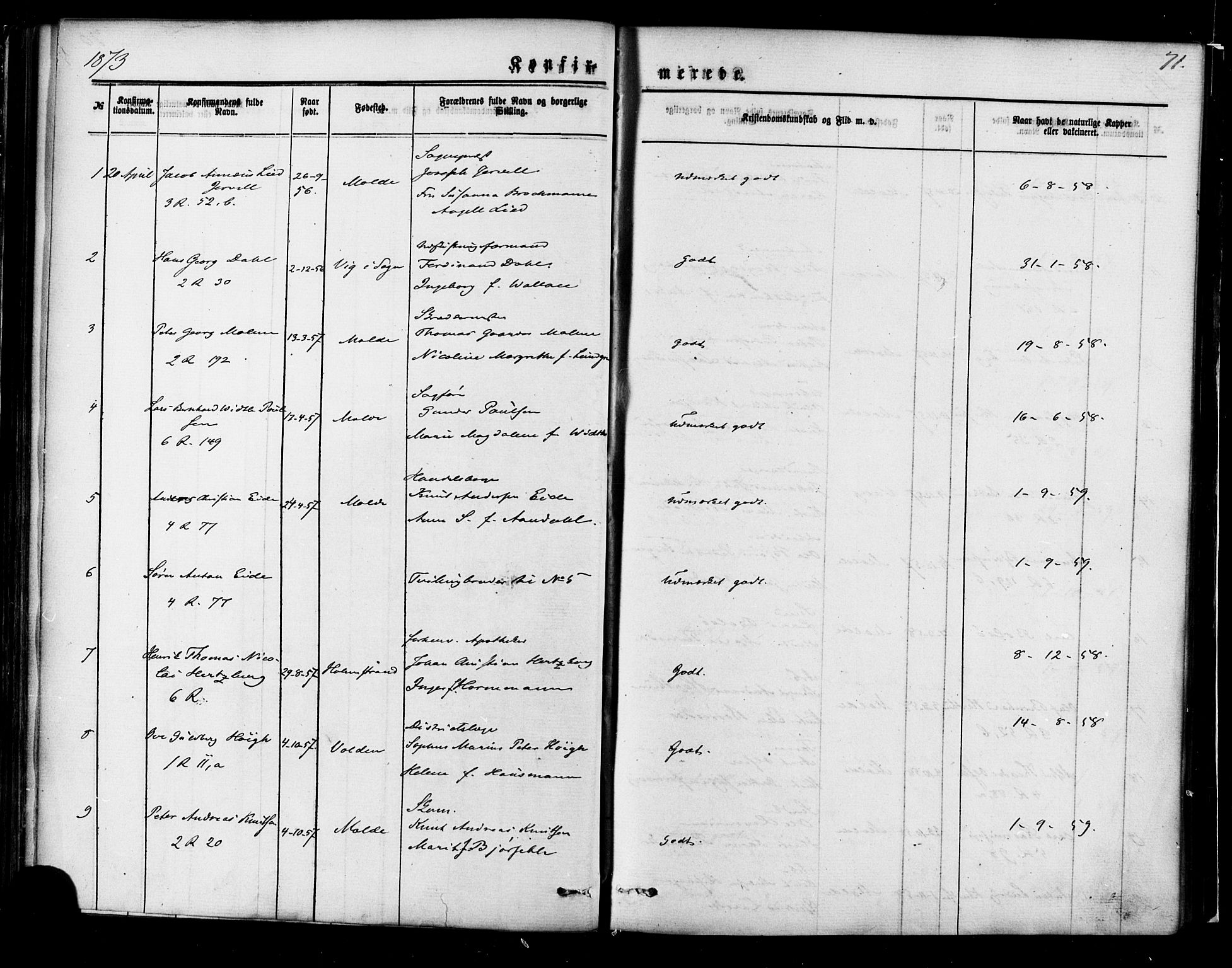 Ministerialprotokoller, klokkerbøker og fødselsregistre - Møre og Romsdal, SAT/A-1454/558/L0691: Parish register (official) no. 558A05, 1873-1886, p. 71