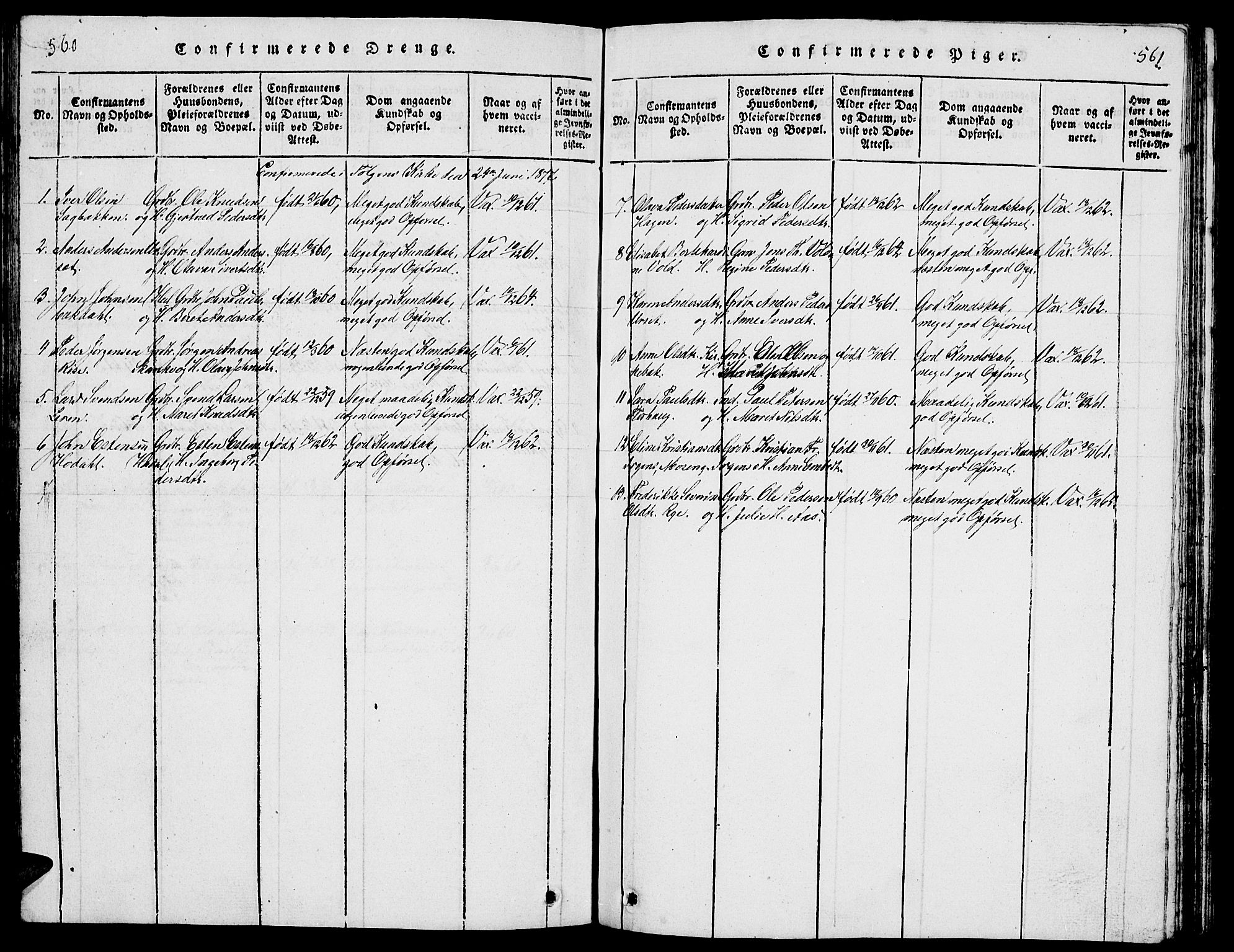 Tolga prestekontor, SAH/PREST-062/L/L0001: Parish register (copy) no. 1, 1814-1877, p. 560-561