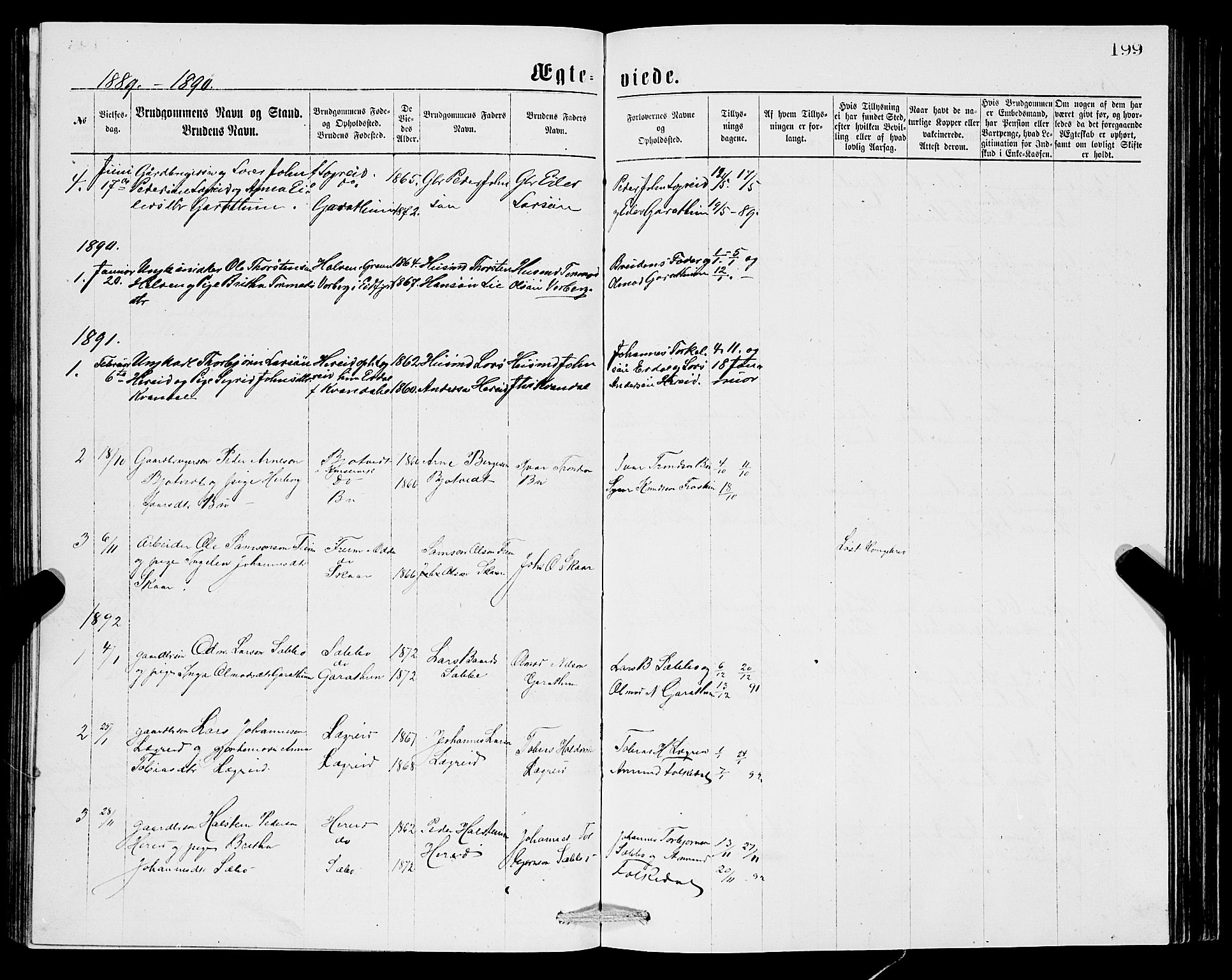 Ullensvang sokneprestembete, SAB/A-78701/H/Hab: Parish register (copy) no. C 2, 1871-1899, p. 199
