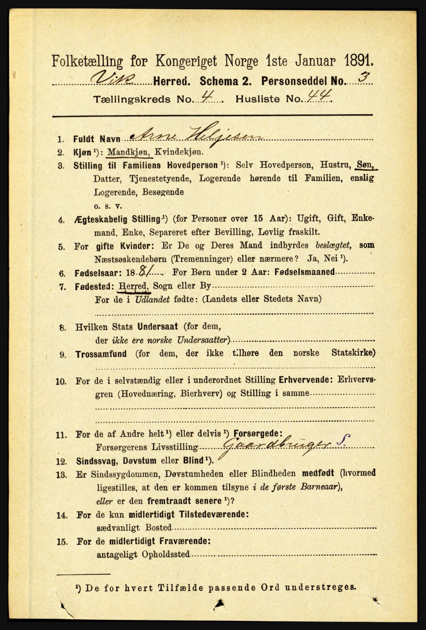 RA, 1891 census for 1417 Vik, 1891, p. 2036