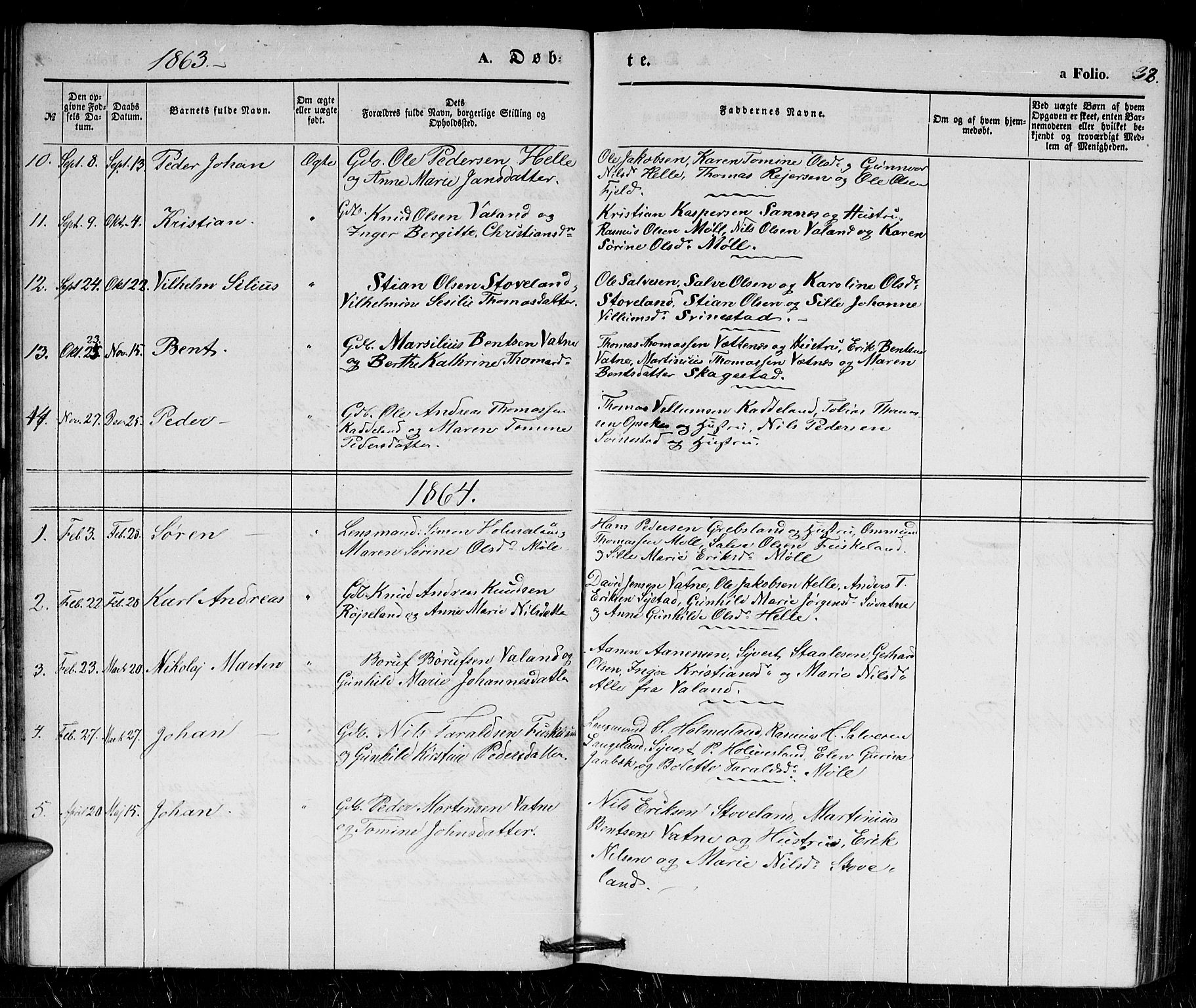 Holum sokneprestkontor, SAK/1111-0022/F/Fb/Fba/L0003: Parish register (copy) no. B 3, 1850-1866, p. 38