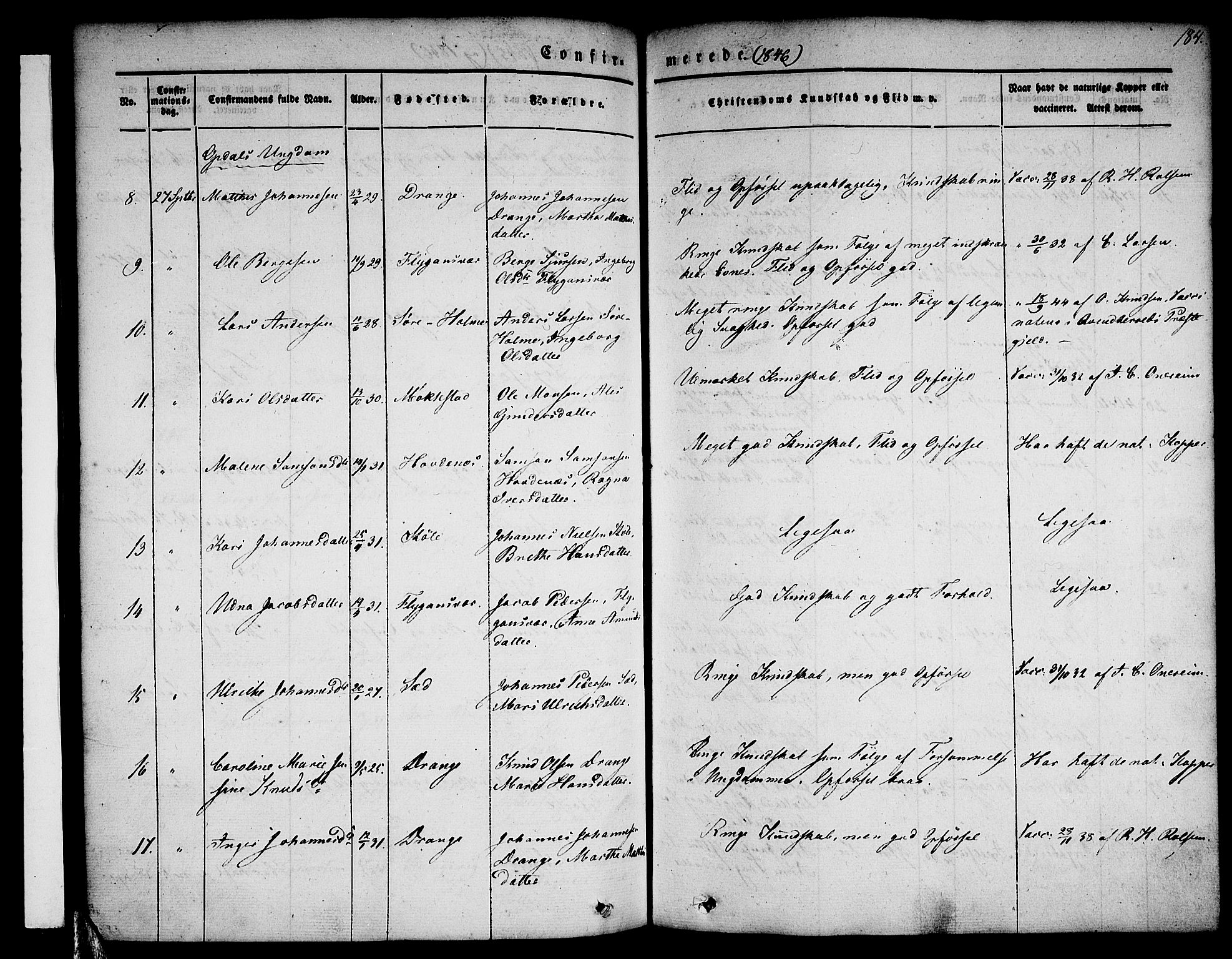 Tysnes sokneprestembete, AV/SAB-A-78601/H/Haa: Parish register (official) no. A 9, 1837-1848, p. 184