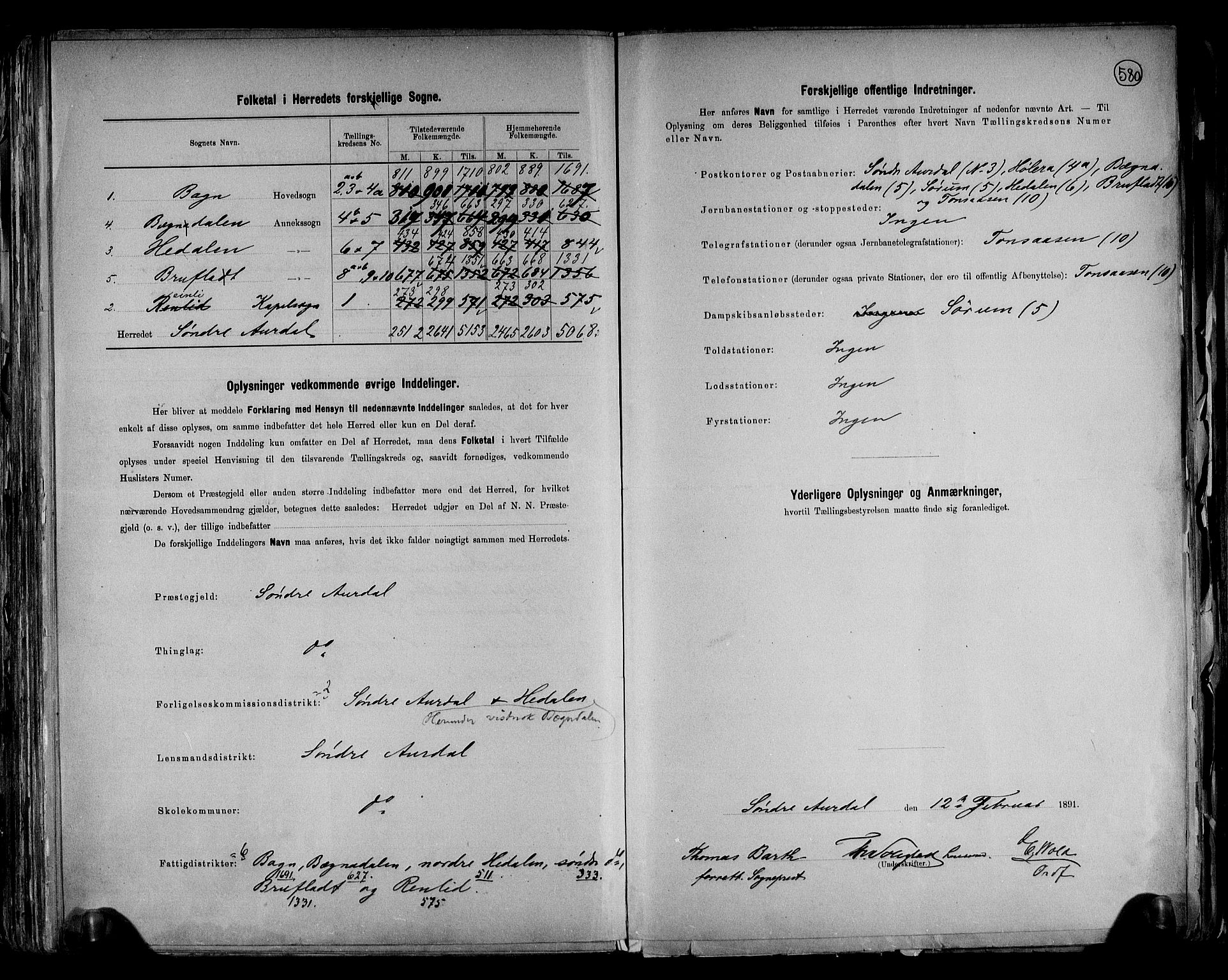 RA, 1891 census for 0540 Sør-Aurdal, 1891, p. 3