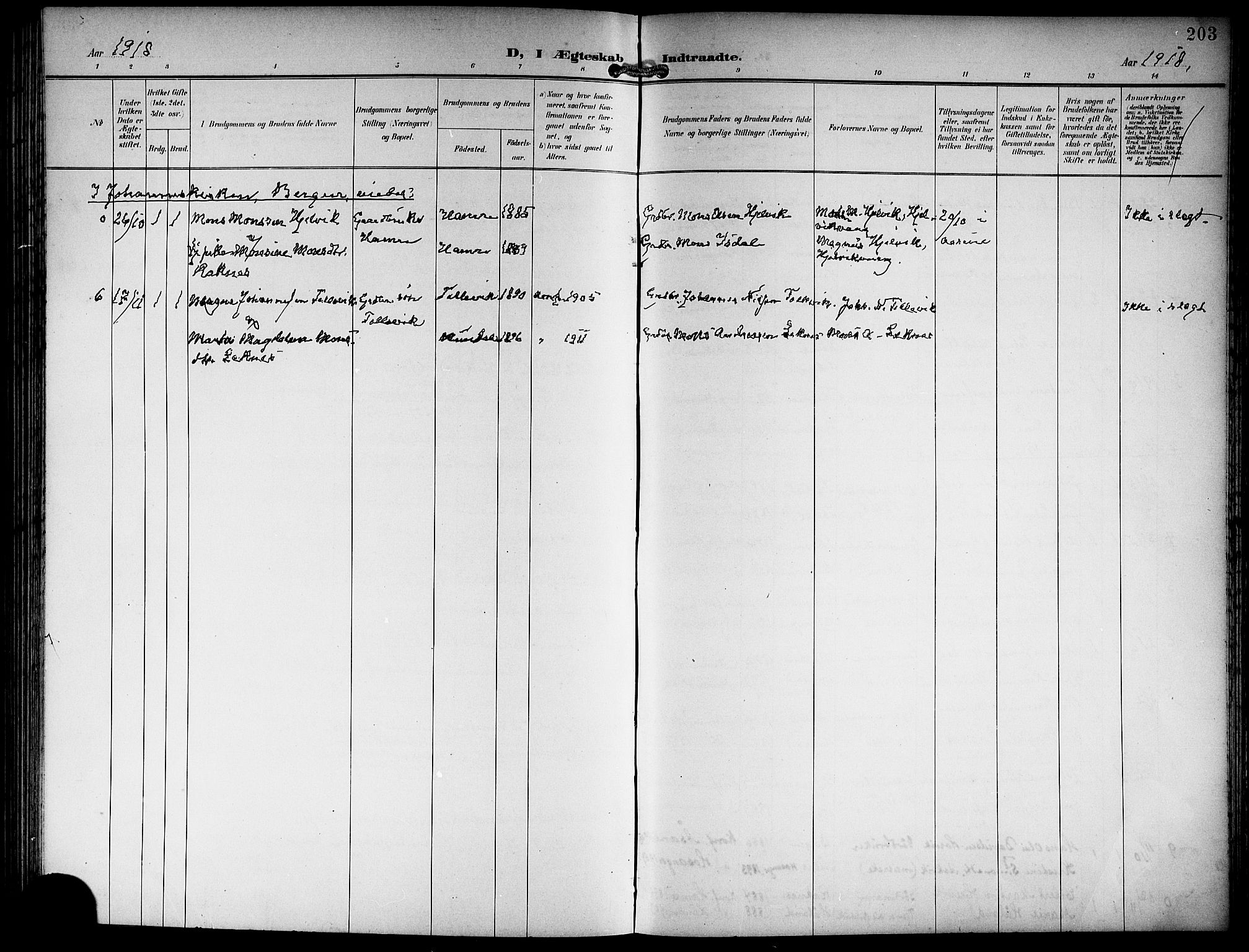 Hamre sokneprestembete, AV/SAB-A-75501/H/Ha/Hab: Parish register (copy) no. B 4, 1898-1919, p. 203