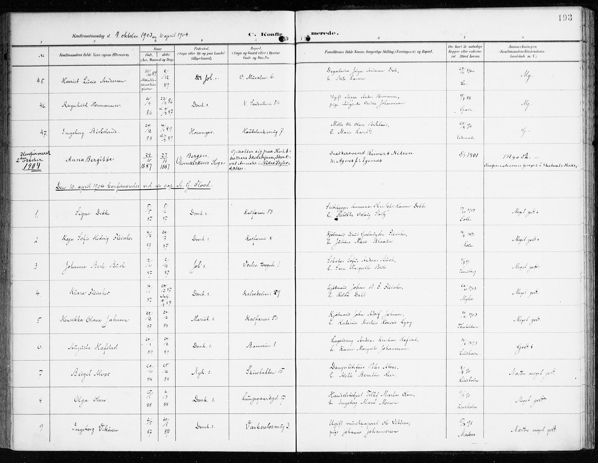 Domkirken sokneprestembete, SAB/A-74801/H/Haa/L0031: Parish register (official) no. C 6, 1898-1915, p. 193