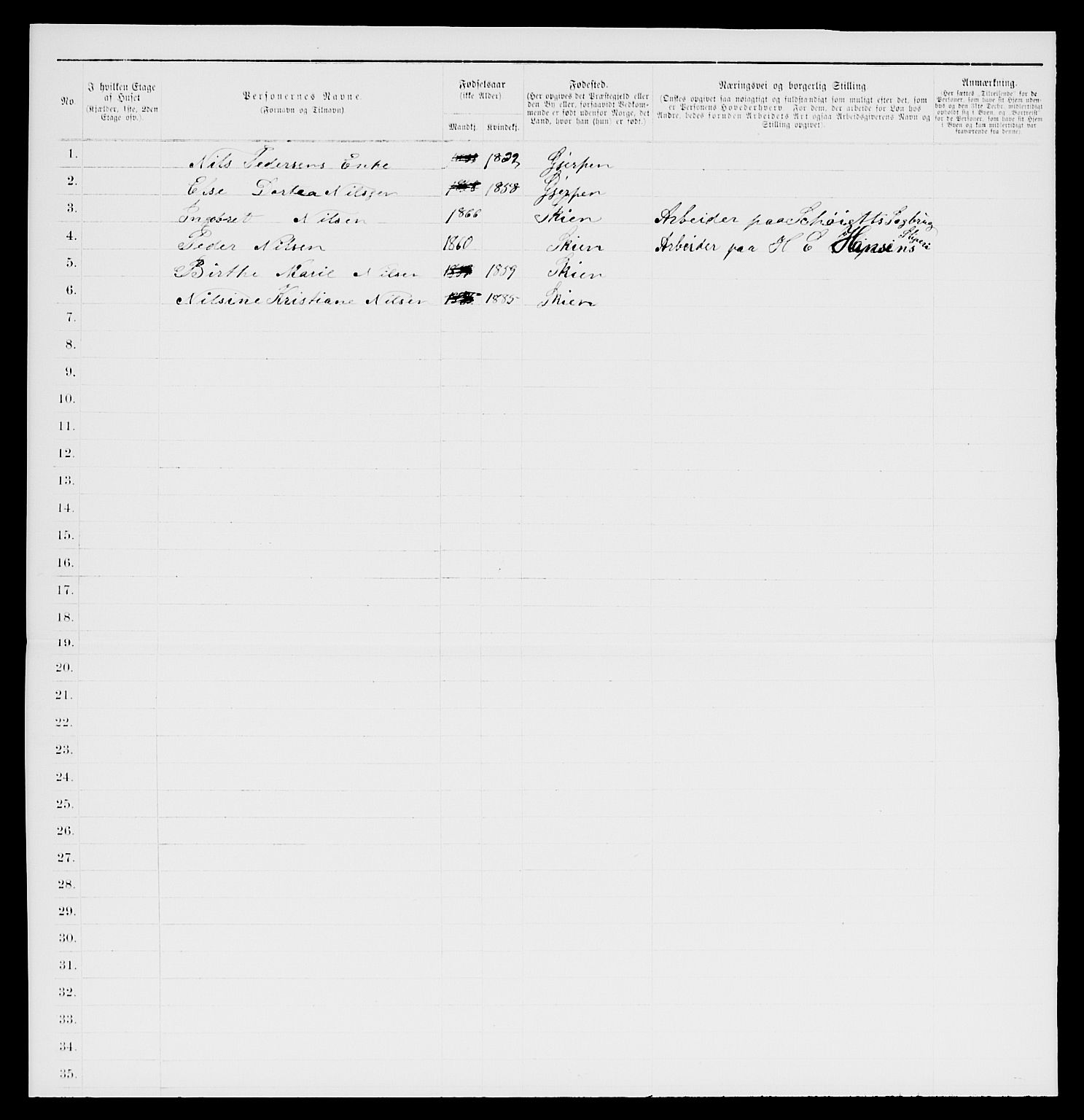 SAKO, 1885 census for 0806 Skien, 1885, p. 531