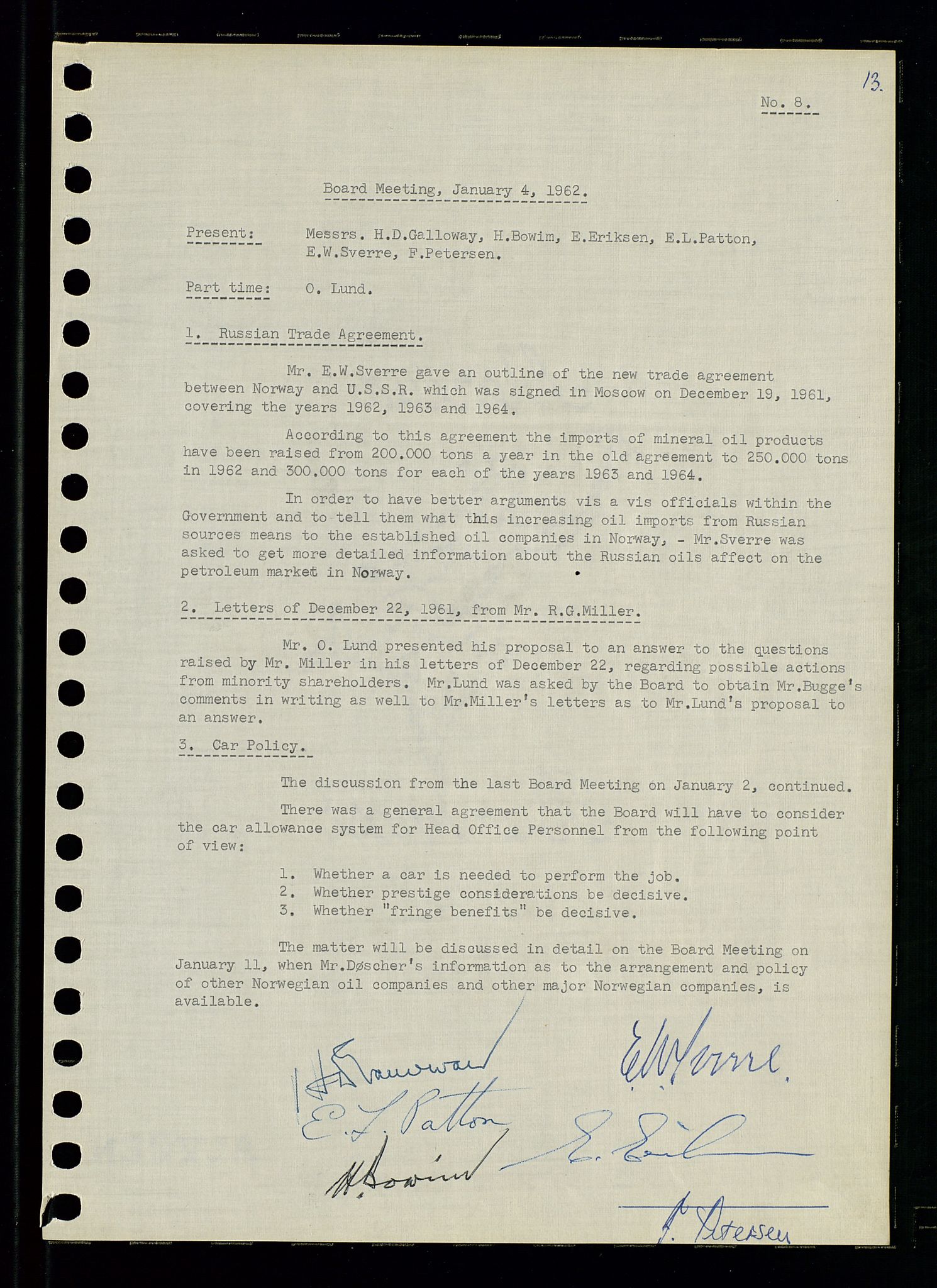 Pa 0982 - Esso Norge A/S, AV/SAST-A-100448/A/Aa/L0001/0003: Den administrerende direksjon Board minutes (styrereferater) / Den administrerende direksjon Board minutes (styrereferater), 1962, p. 13