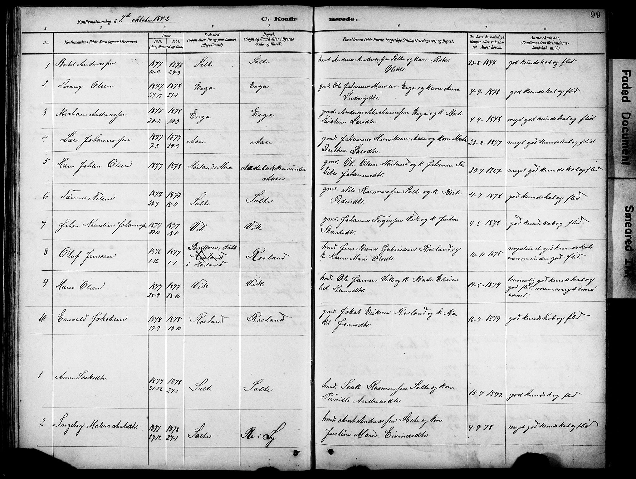 Klepp sokneprestkontor, SAST/A-101803/001/3/30BB/L0005: Parish register (copy) no. B 5, 1889-1918, p. 99