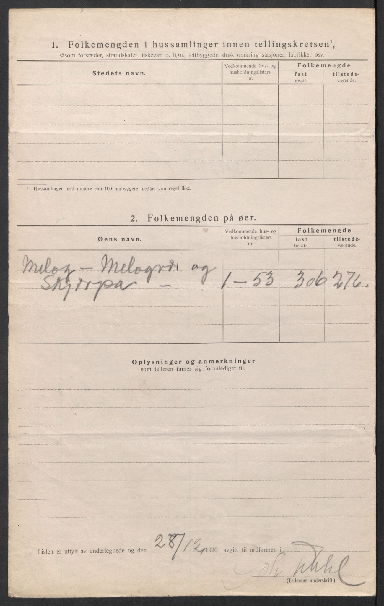 SAT, 1920 census for Meløy, 1920, p. 56