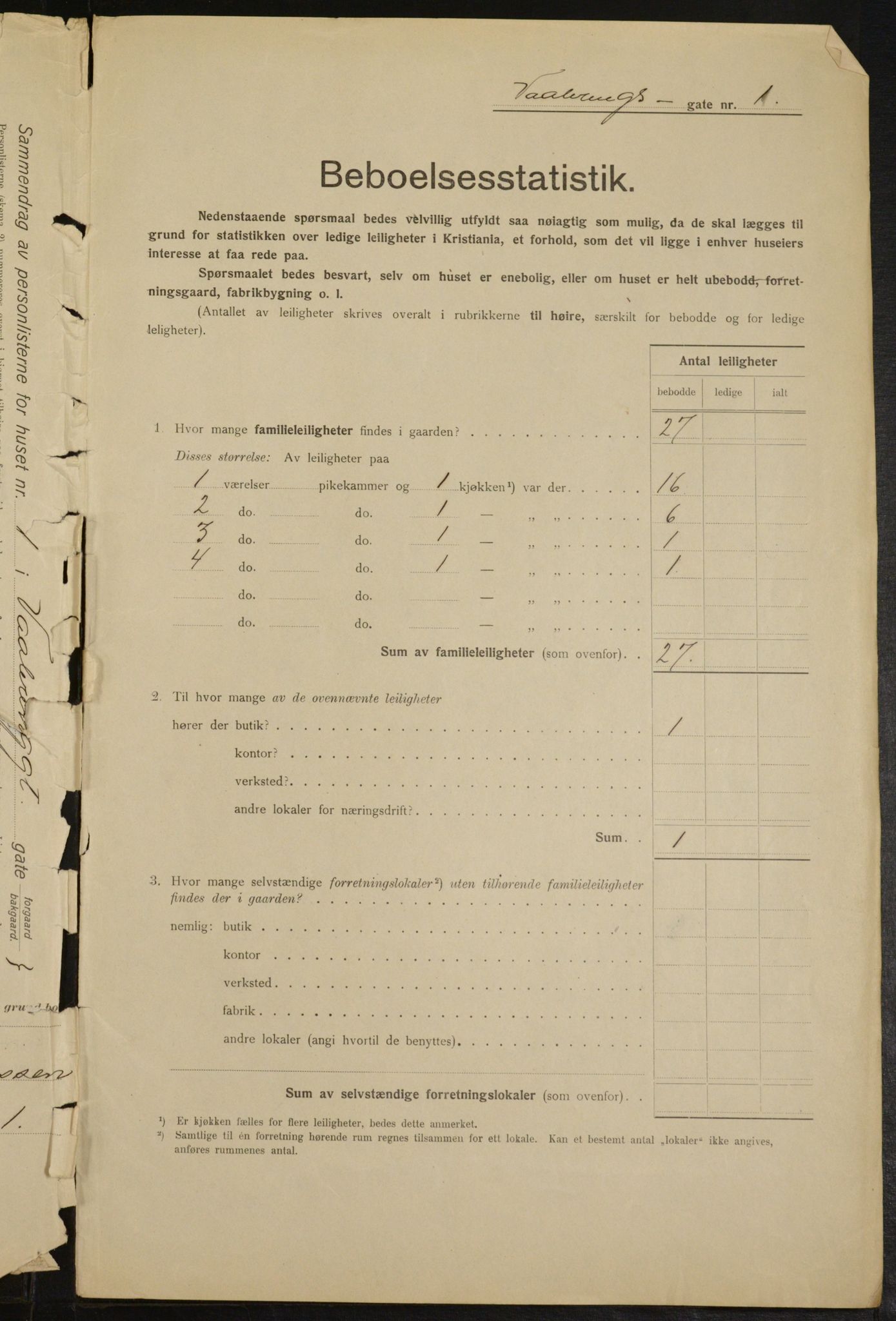 OBA, Municipal Census 1915 for Kristiania, 1915, p. 126135