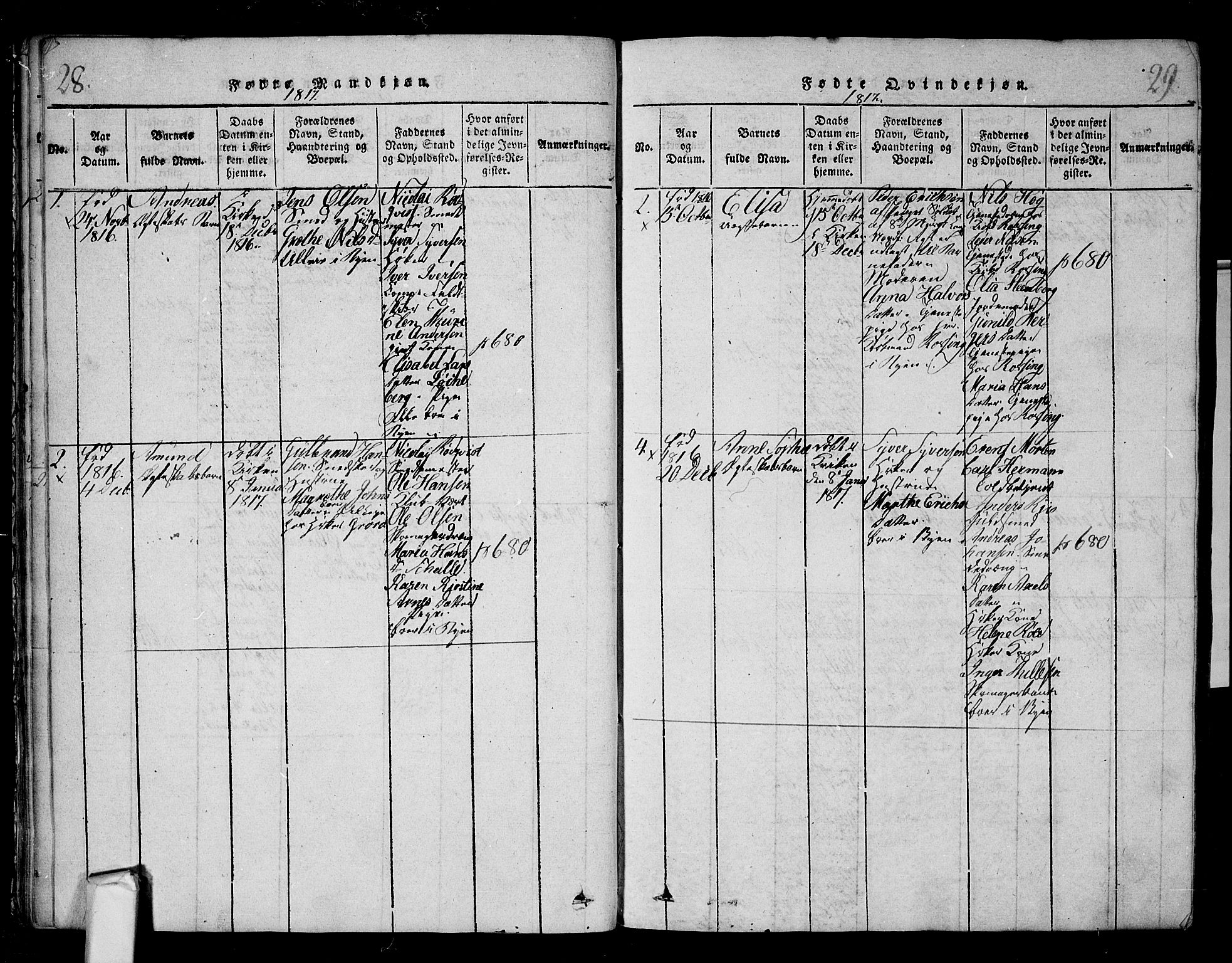 Fredrikstad prestekontor Kirkebøker, AV/SAO-A-11082/F/Fa/L0004: Parish register (official) no. 4, 1816-1834, p. 28-29