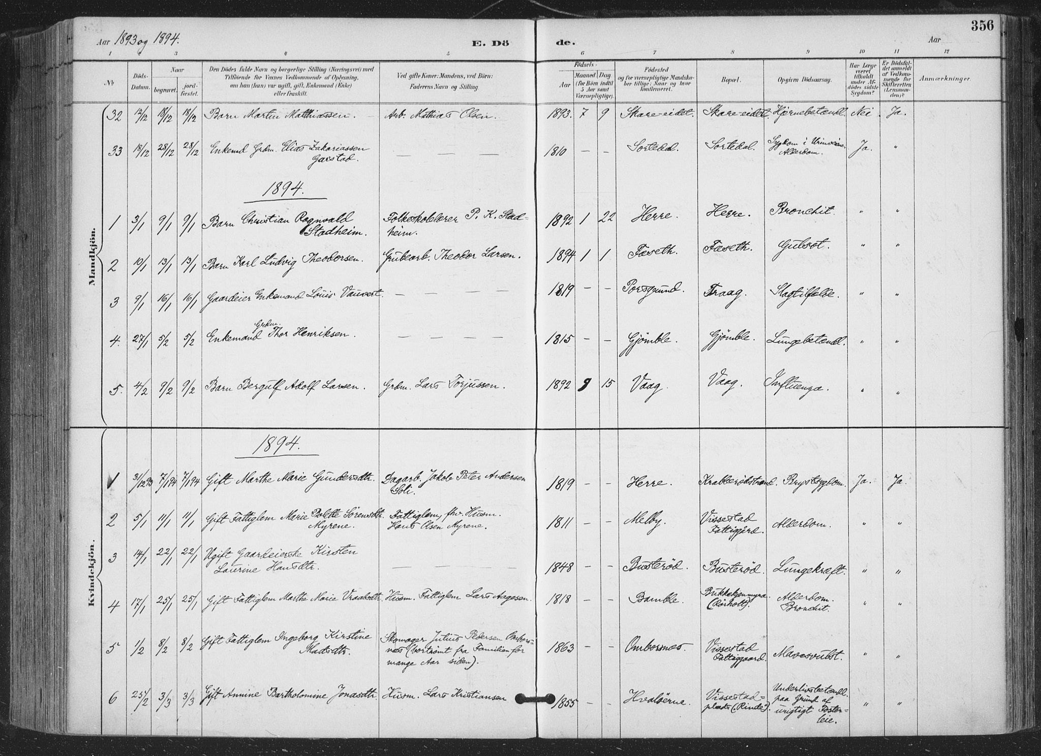 Bamble kirkebøker, AV/SAKO-A-253/F/Fa/L0008: Parish register (official) no. I 8, 1888-1900, p. 356