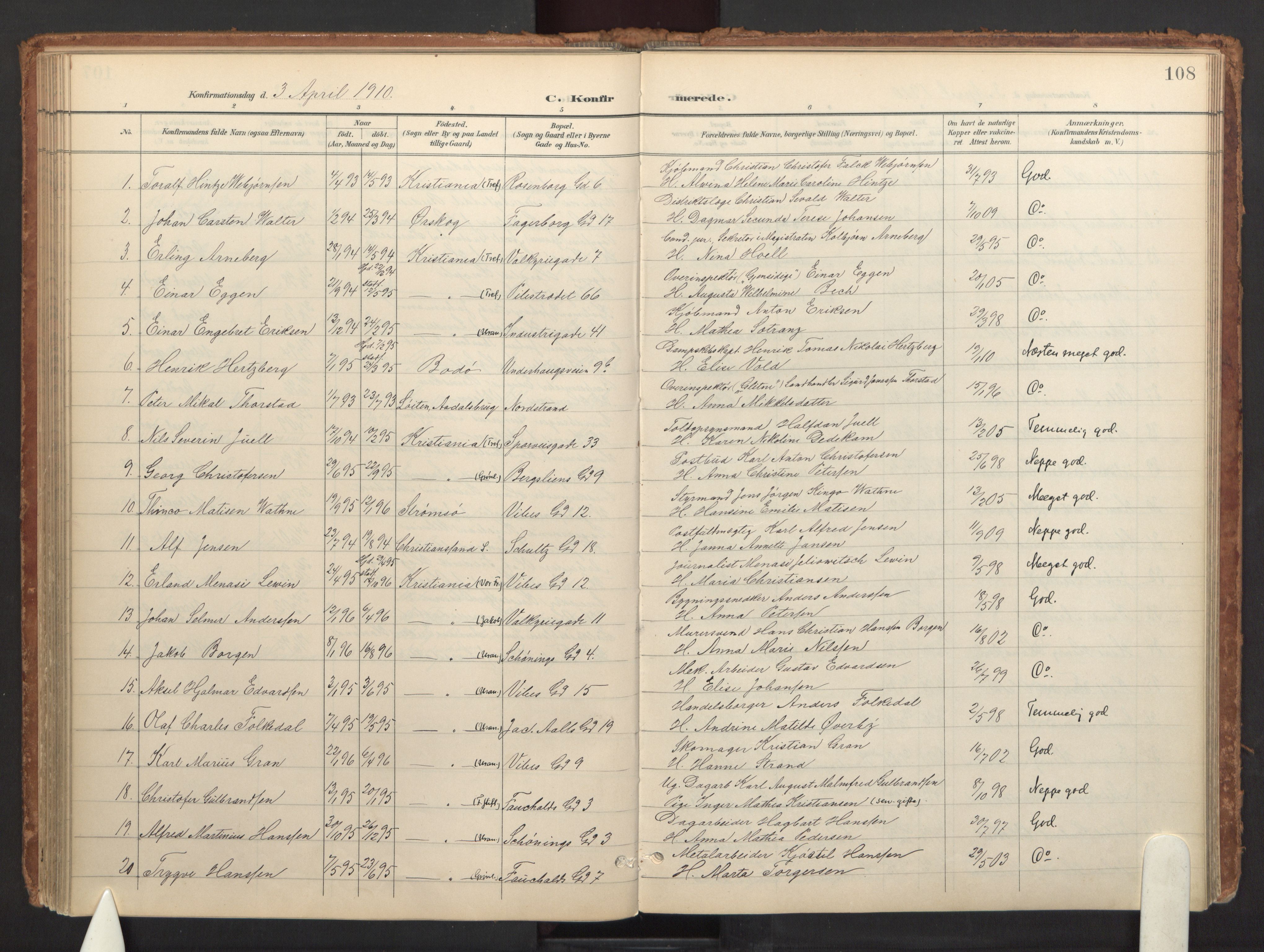 Fagerborg prestekontor Kirkebøker, SAO/A-10844/F/Fa/L0002: Parish register (official) no. 2, 1898-1918, p. 108