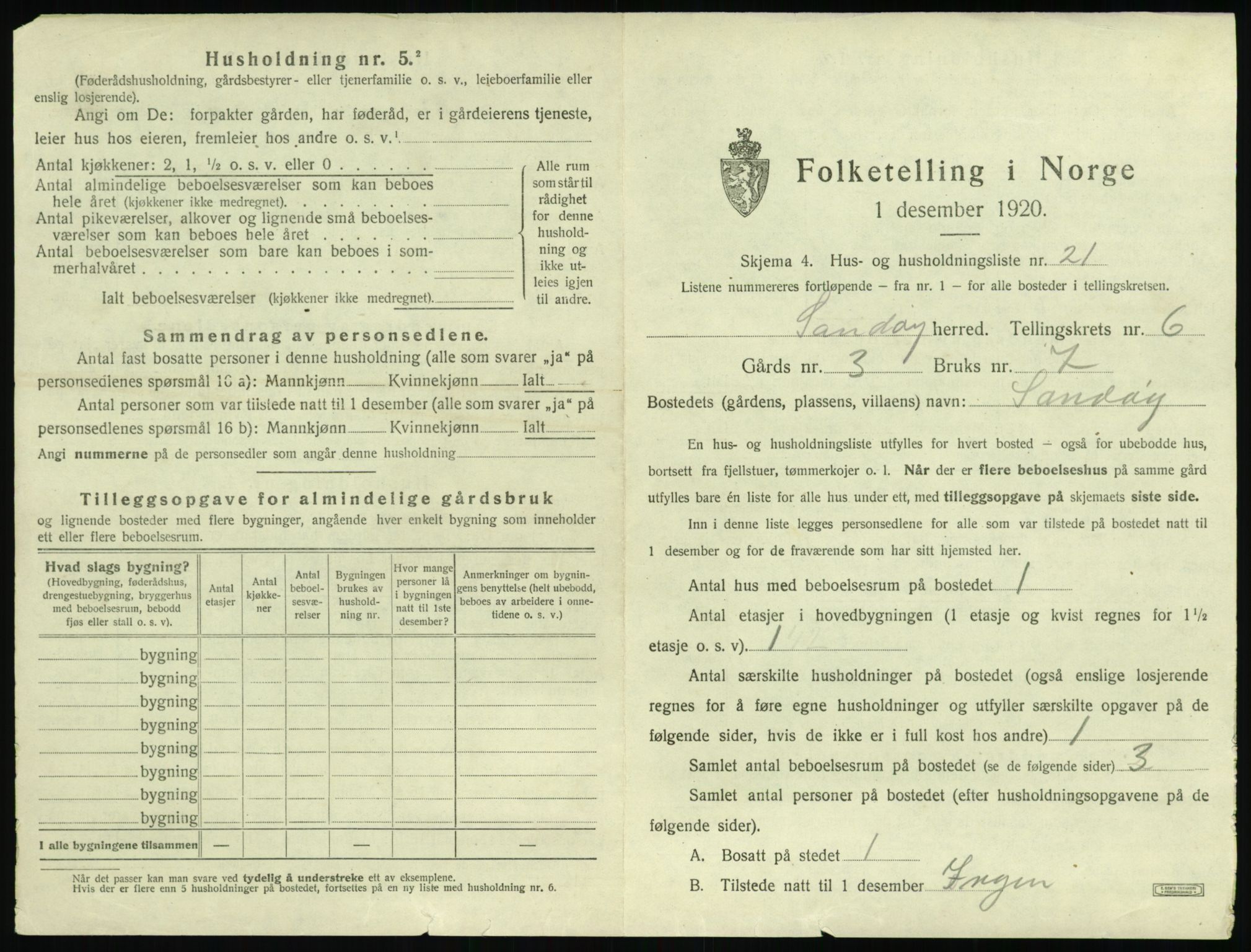 SAT, 1920 census for Sandøy, 1920, p. 320