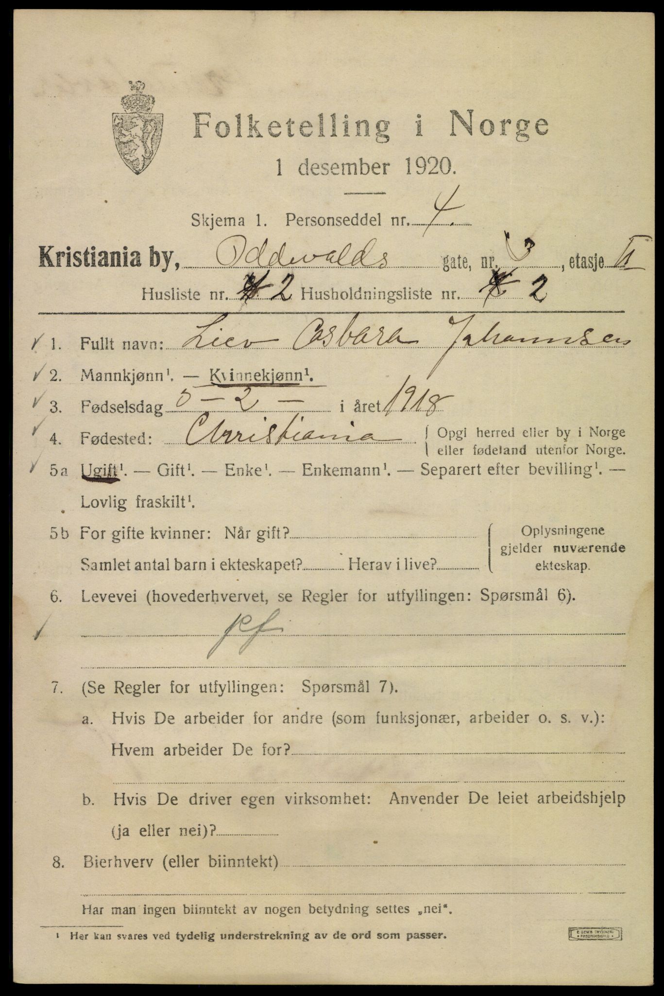 SAO, 1920 census for Kristiania, 1920, p. 429181