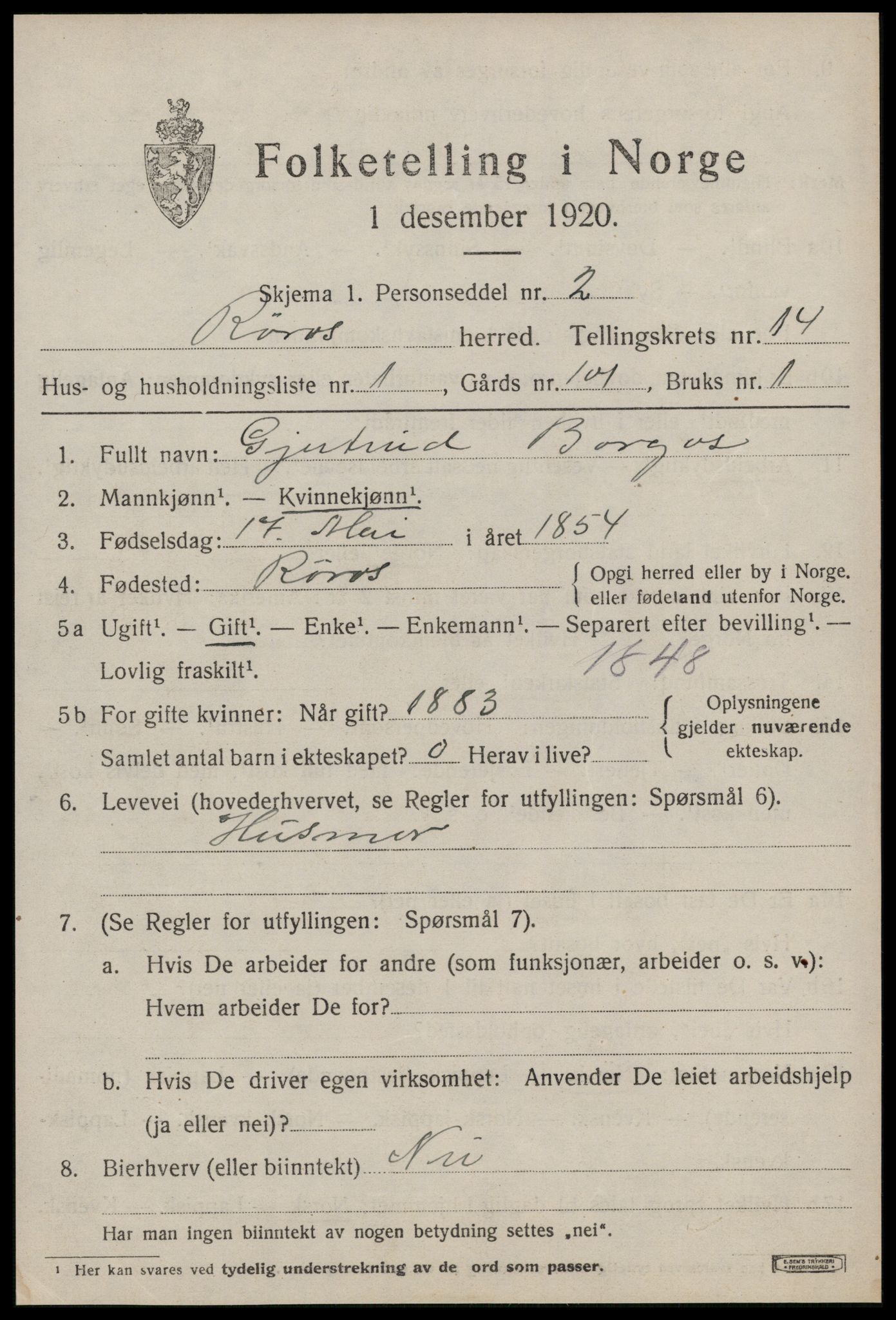 SAT, 1920 census for Røros, 1920, p. 9670