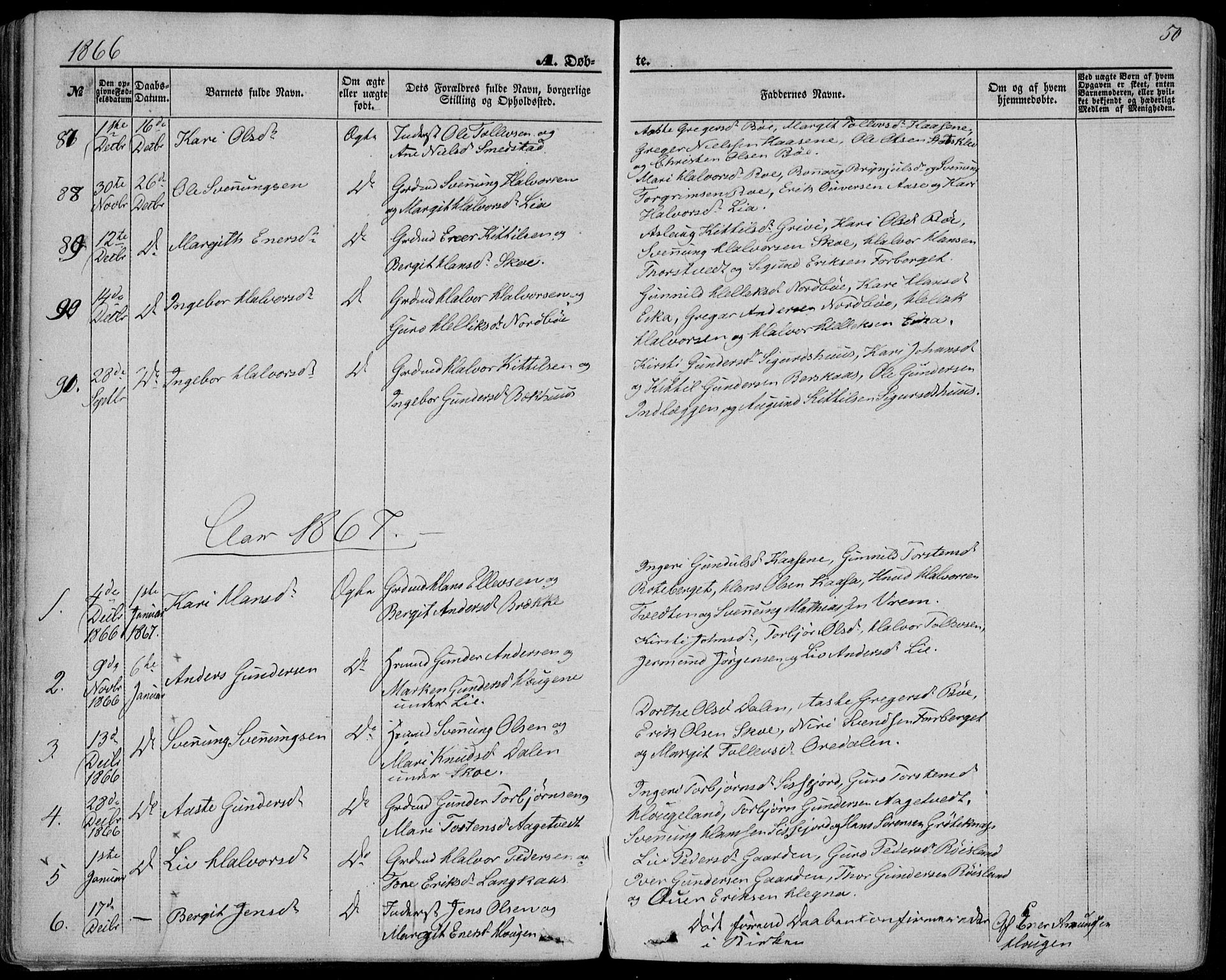 Bø kirkebøker, SAKO/A-257/F/Fa/L0009: Parish register (official) no. 9, 1862-1879, p. 50