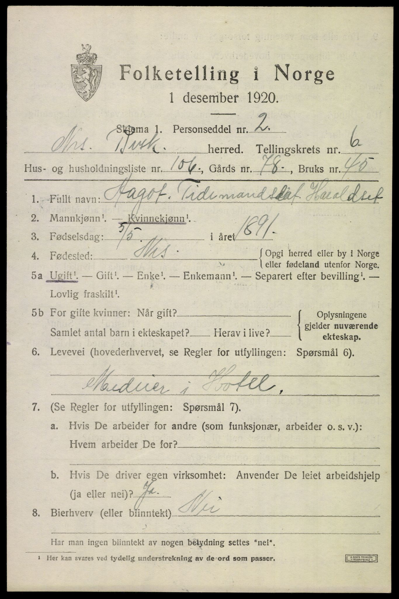 SAKO, 1920 census for Nes (Buskerud), 1920, p. 4338