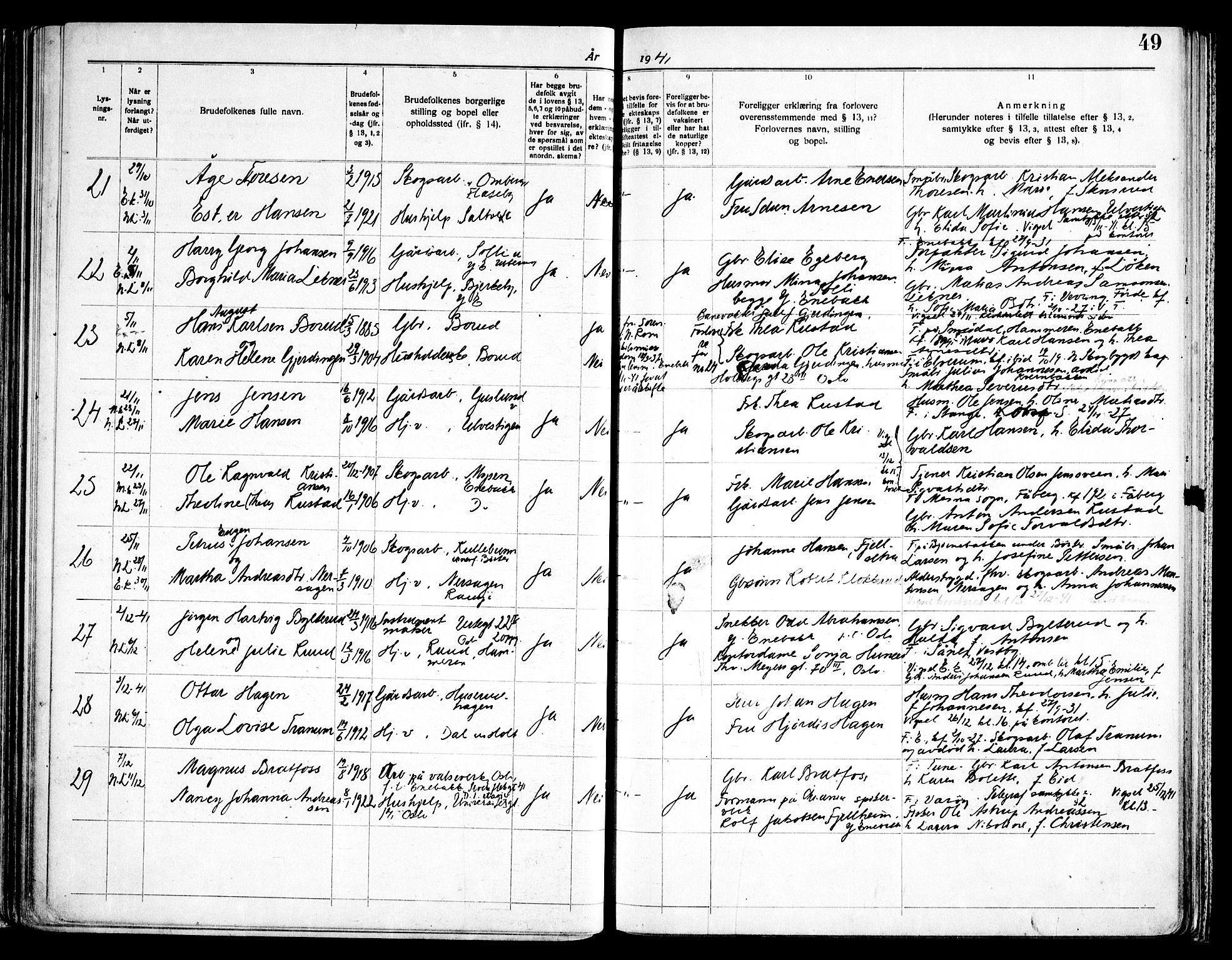 Enebakk prestekontor Kirkebøker, SAO/A-10171c/H/Ha/L0001: Banns register no. 1, 1919-1958, p. 49
