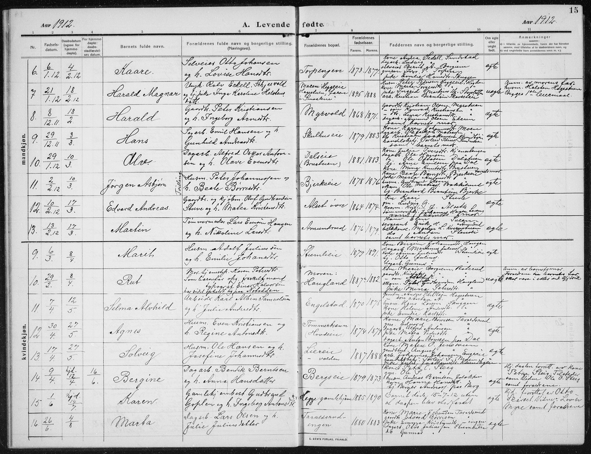 Biri prestekontor, AV/SAH-PREST-096/H/Ha/Hab/L0006: Parish register (copy) no. 6, 1909-1938, p. 15