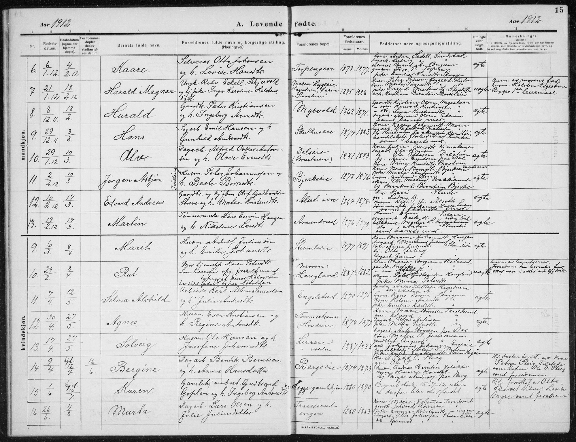 Biri prestekontor, SAH/PREST-096/H/Ha/Hab/L0006: Parish register (copy) no. 6, 1909-1938, p. 15