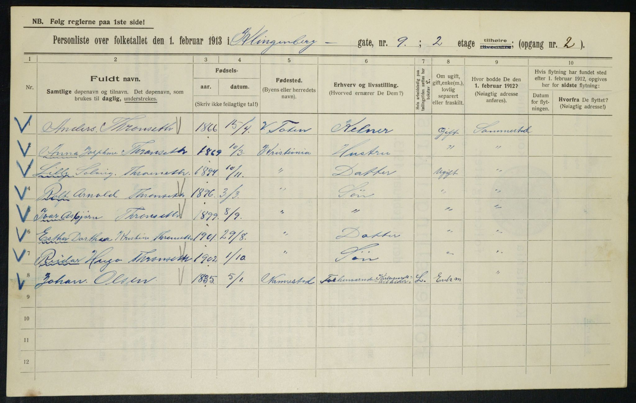 OBA, Municipal Census 1913 for Kristiania, 1913, p. 51599