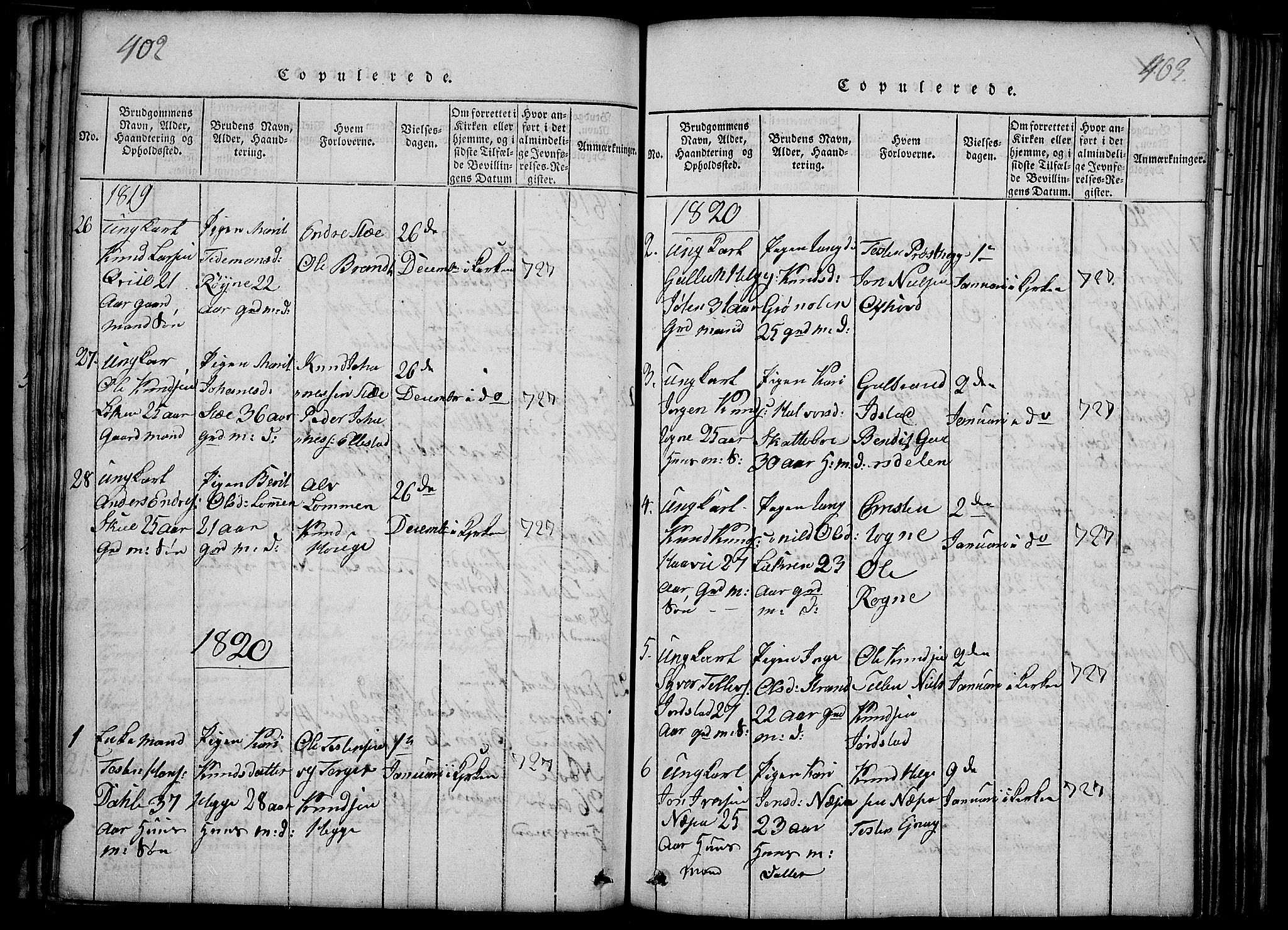 Slidre prestekontor, SAH/PREST-134/H/Ha/Haa/L0002: Parish register (official) no. 2, 1814-1830, p. 402-403