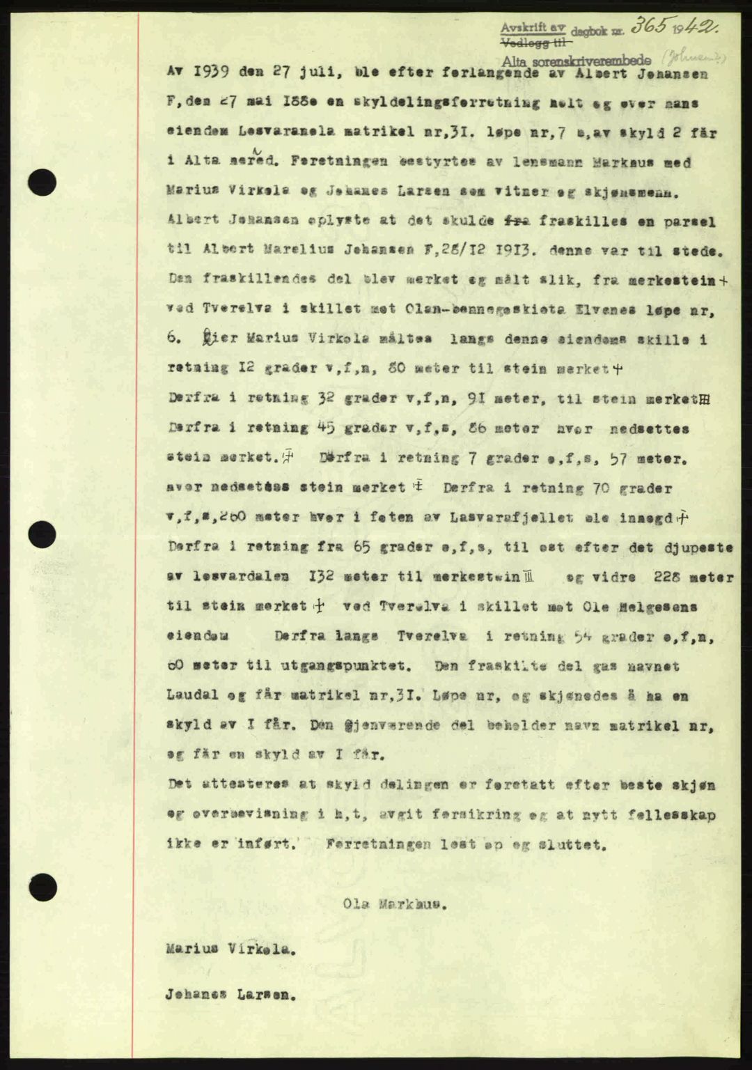 Alta fogderi/sorenskriveri, SATØ/SATØ-5/1/K/Kd/L0033pantebok: Mortgage book no. 33, 1940-1943, Diary no: : 365/1942