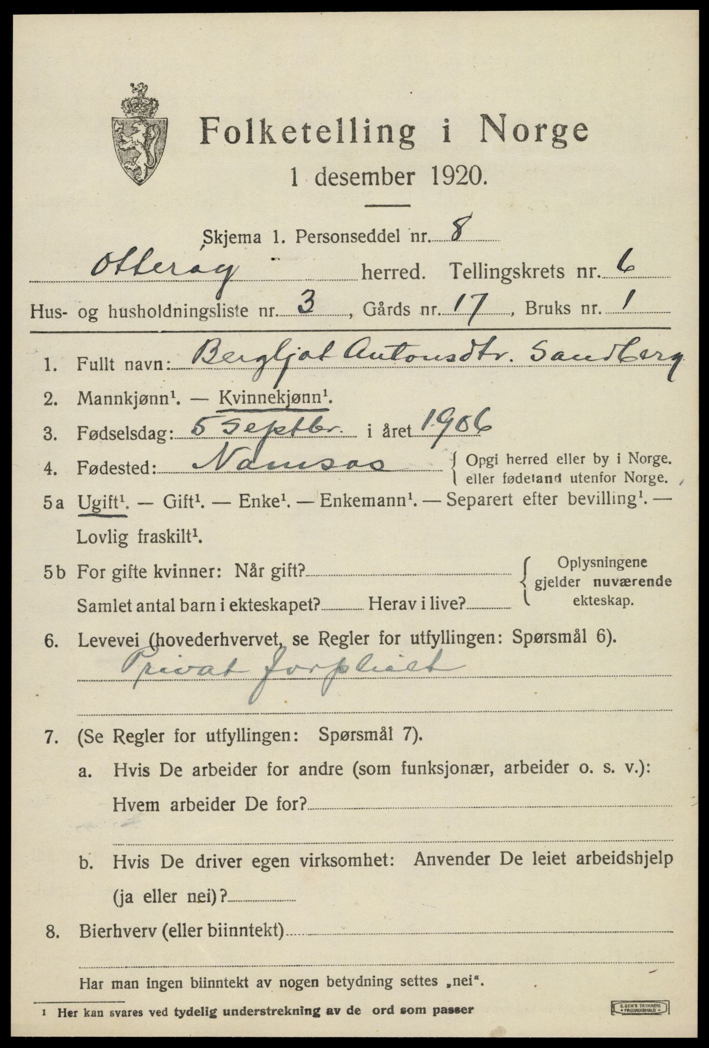 SAT, 1920 census for Otterøy, 1920, p. 2265