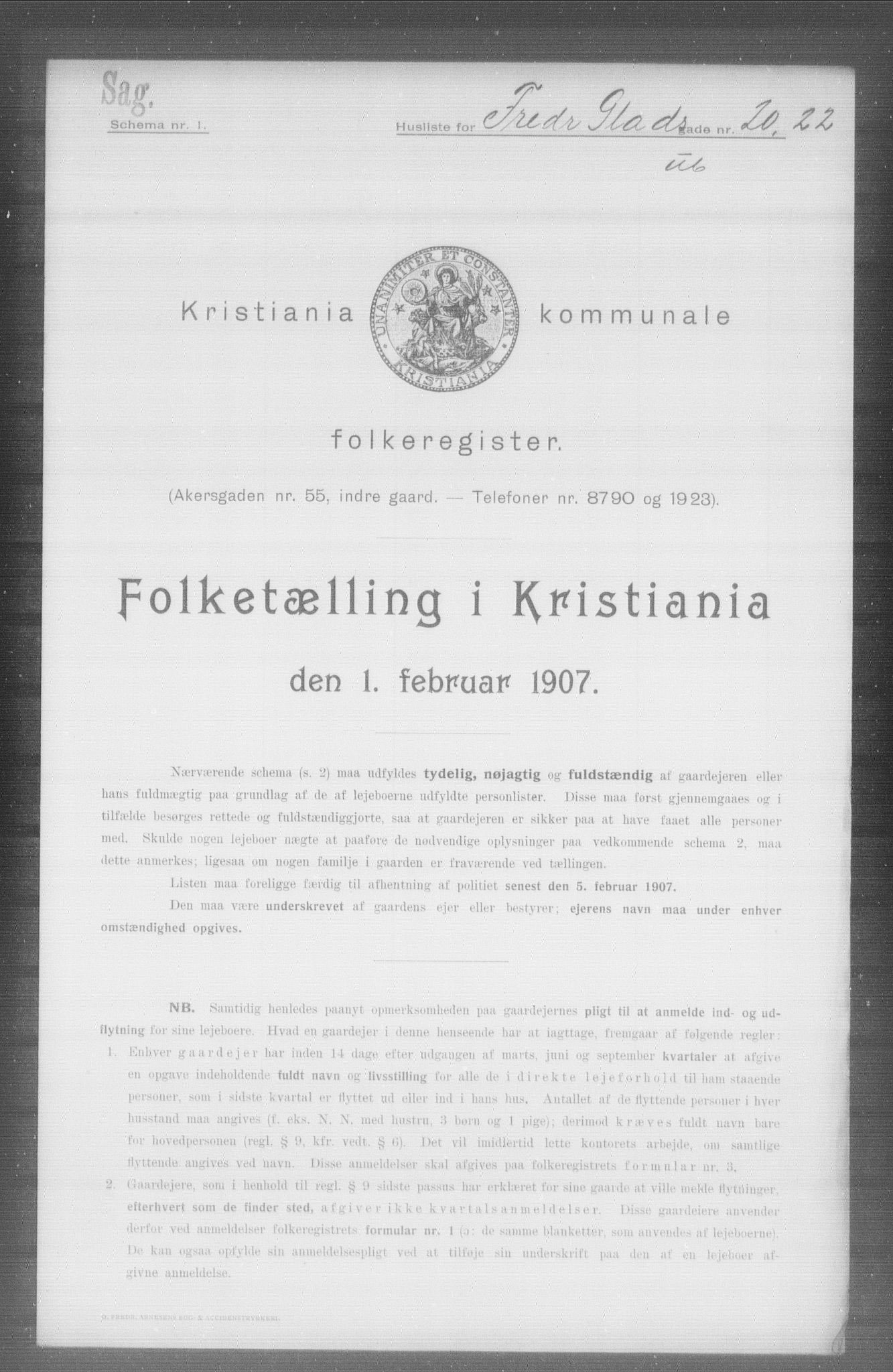 OBA, Municipal Census 1907 for Kristiania, 1907, p. 13541