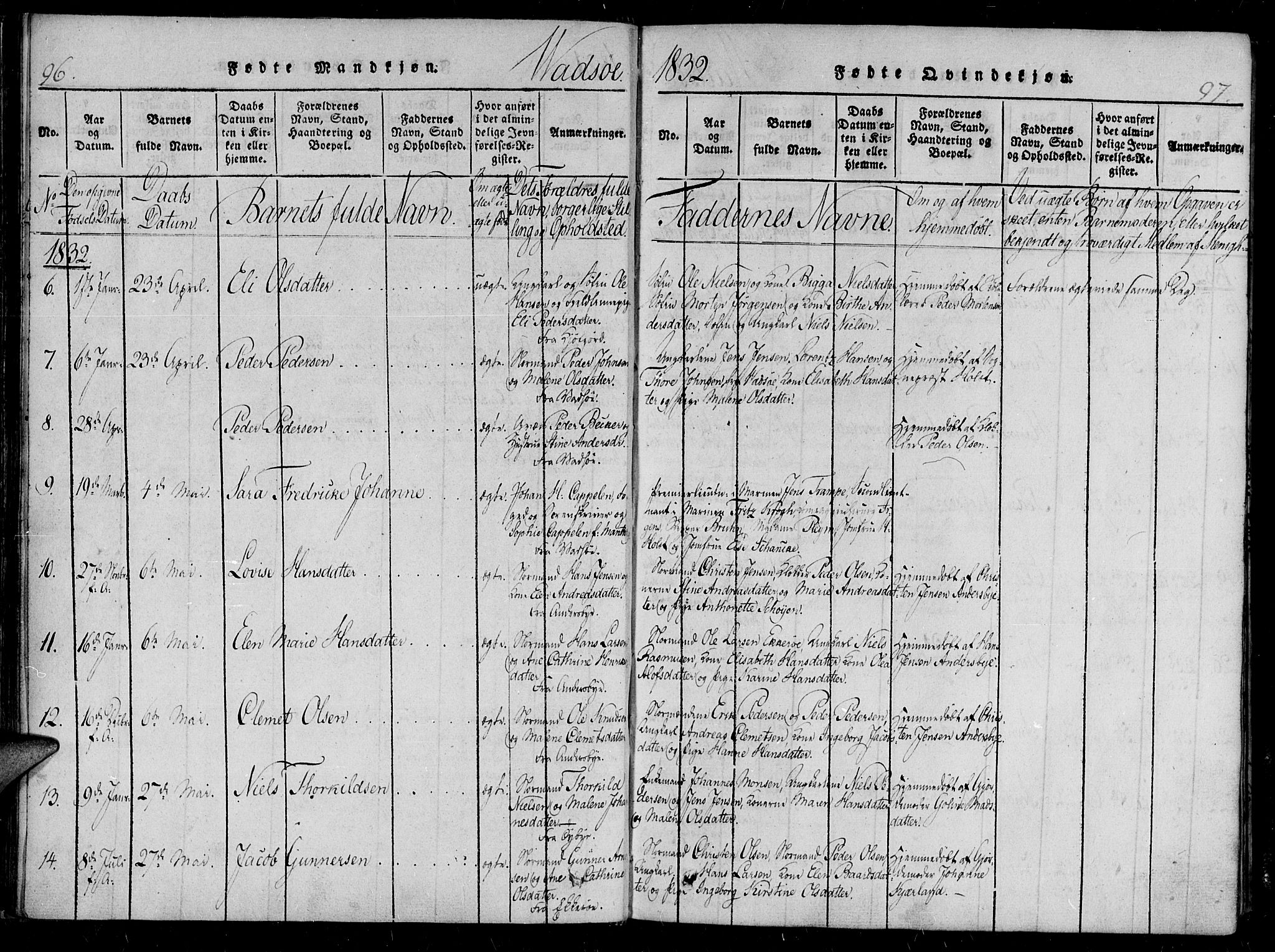 Vadsø sokneprestkontor, SATØ/S-1325/H/Ha/L0003kirke: Parish register (official) no. 3 /1, 1821-1839, p. 96-97