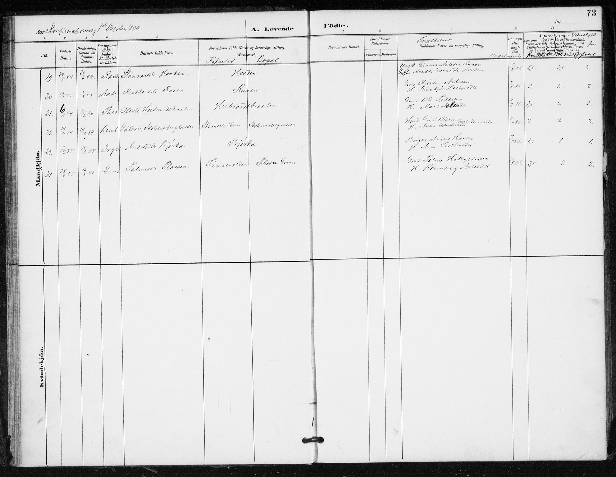 Krødsherad kirkebøker, AV/SAKO-A-19/F/Fa/L0006: Parish register (official) no. 6, 1889-1899, p. 73