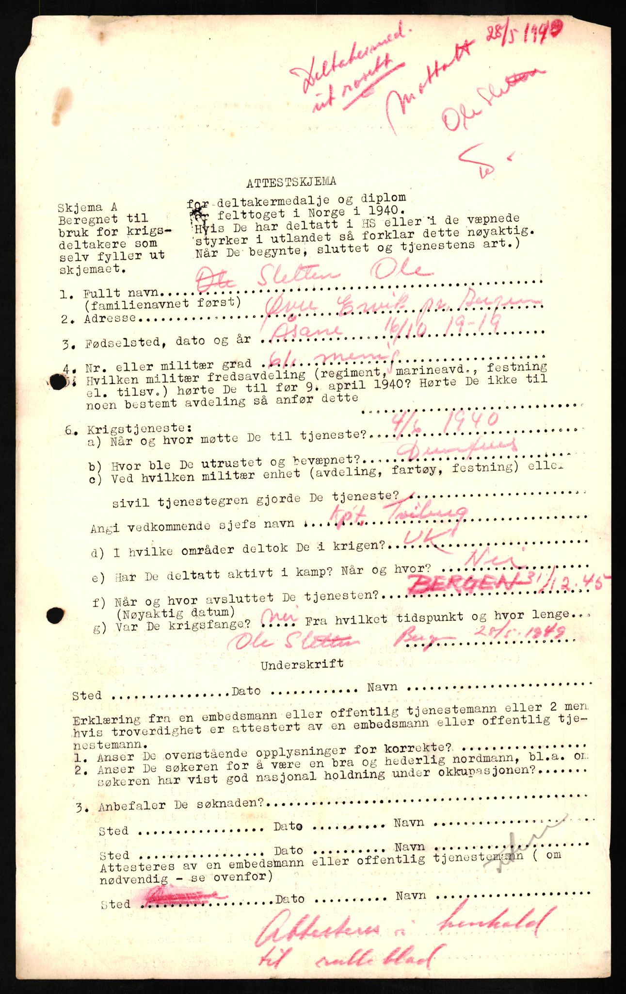 Forsvaret, Hordaland infanteriregiment nr. 9, AV/RA-RAFA-4474/D/Da/L0119/0001: -- / Deltakermedalje for "Felttoget i Norge 1940", 1946-1948, p. 5