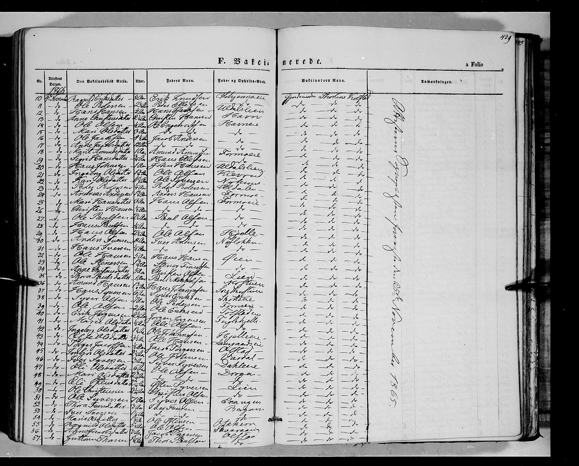 Vågå prestekontor, SAH/PREST-076/H/Ha/Haa/L0006: Parish register (official) no. 6 /1, 1856-1872, p. 439
