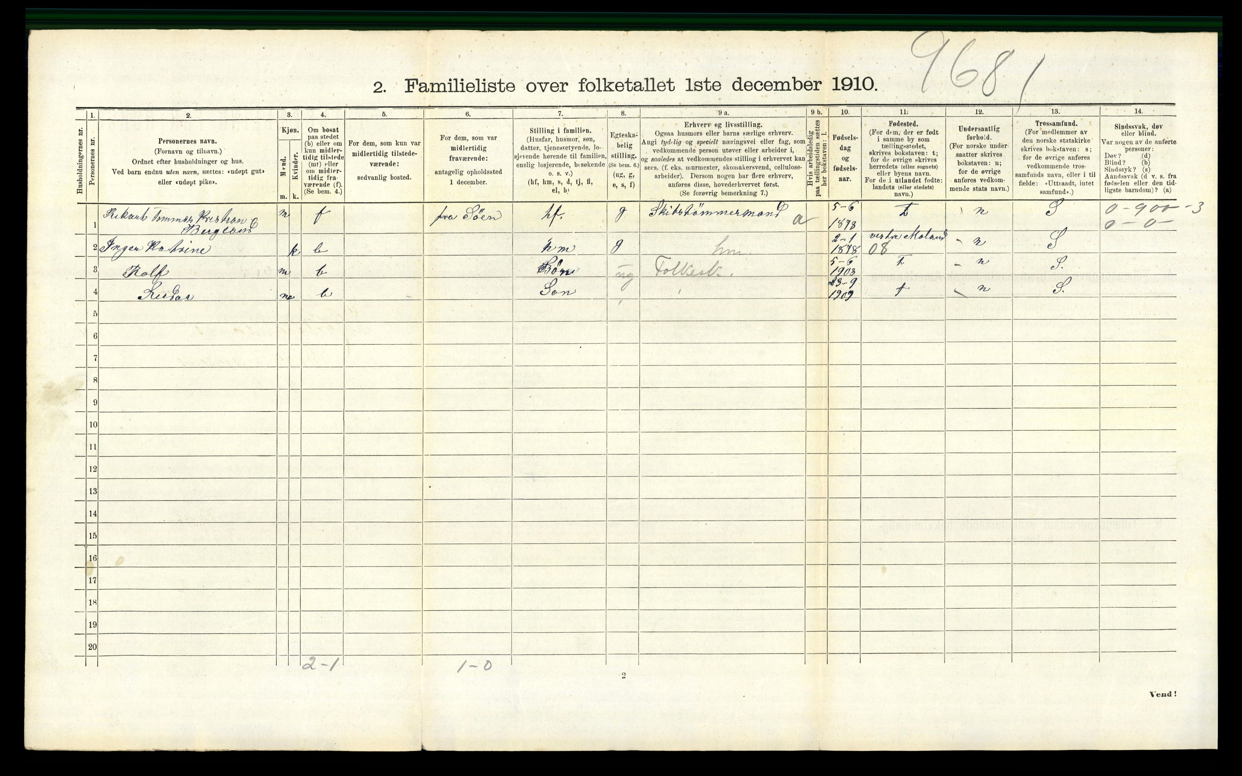 RA, 1910 census for Kristiansand, 1910, p. 6431