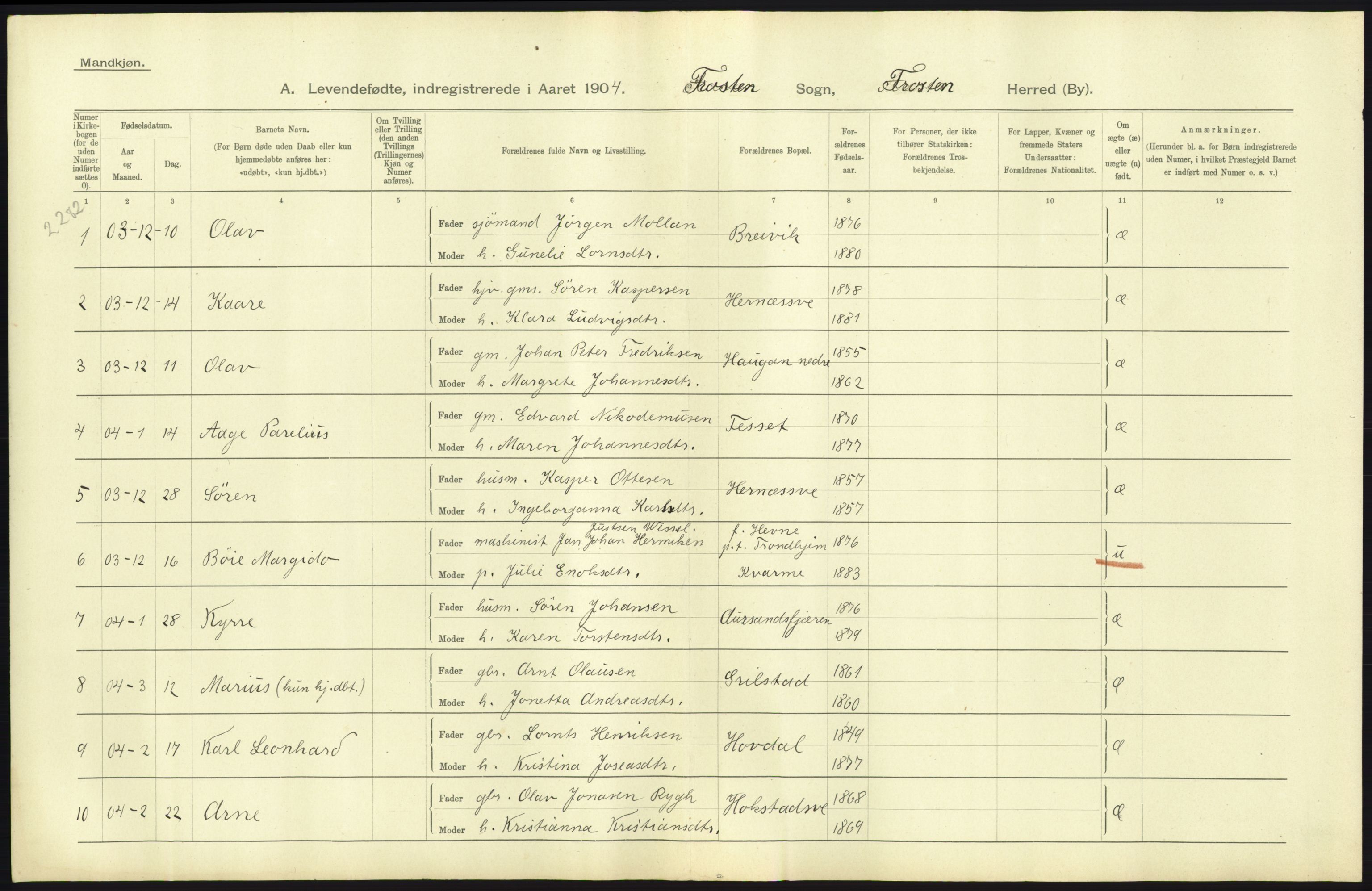 Statistisk sentralbyrå, Sosiodemografiske emner, Befolkning, AV/RA-S-2228/D/Df/Dfa/Dfab/L0019: Nordre Trondhjems amt: Fødte, gifte, døde, 1904, p. 99