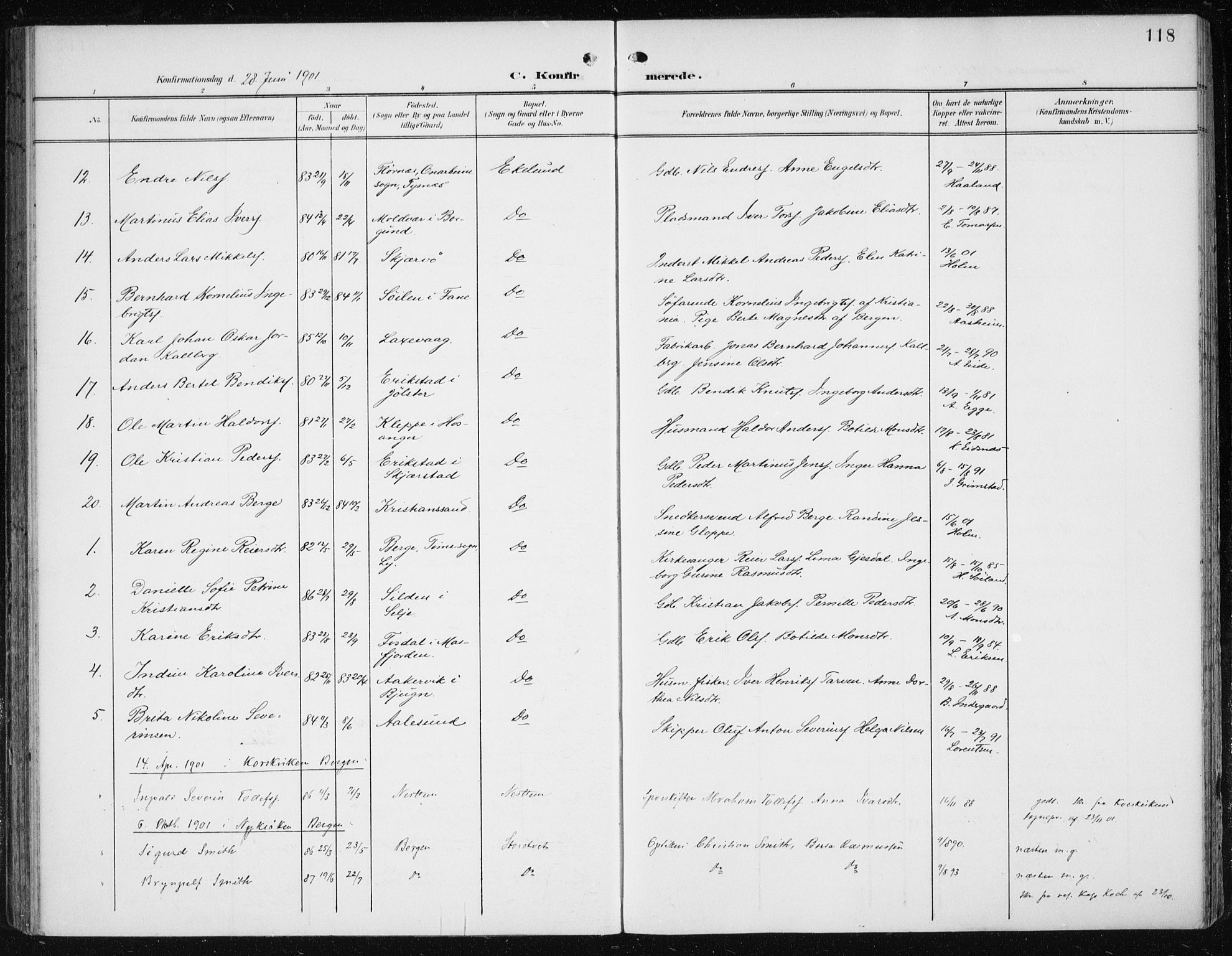 Fana Sokneprestembete, AV/SAB-A-75101/H/Haa/Haai/L0003: Parish register (official) no. I 3, 1900-1912, p. 118