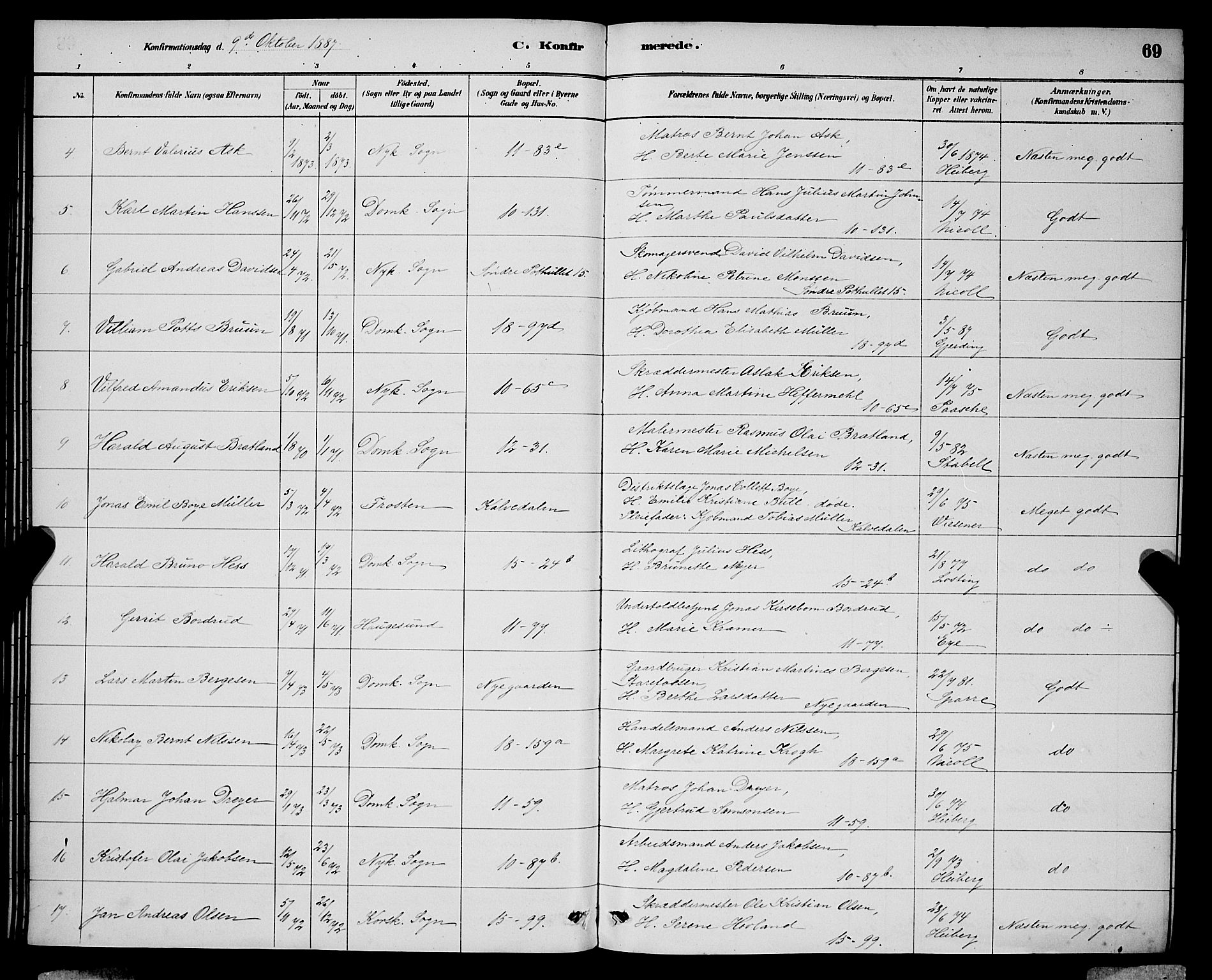 Domkirken sokneprestembete, SAB/A-74801/H/Hab/L0024: Parish register (copy) no. C 4, 1880-1899, p. 69