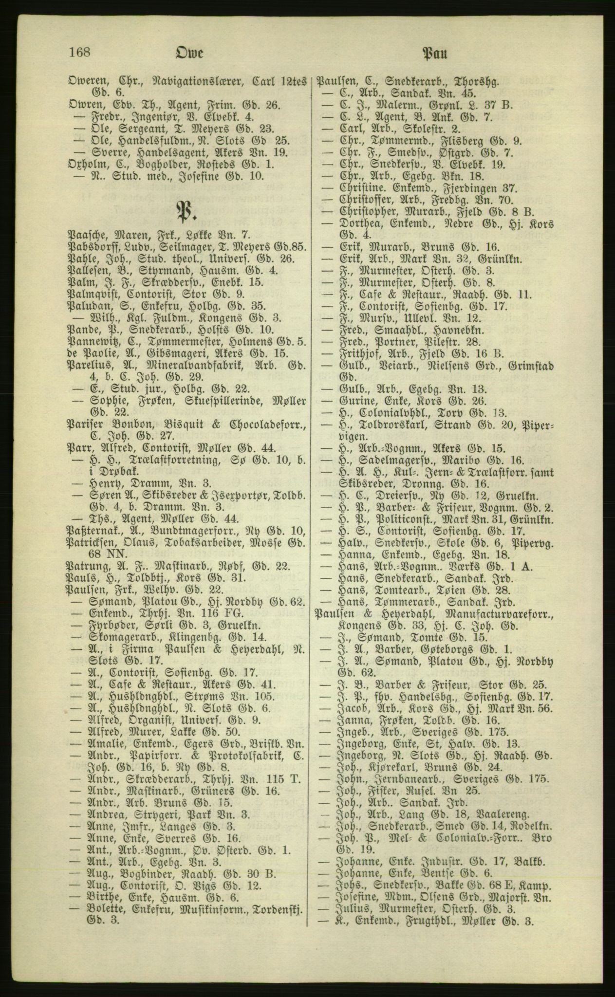 Kristiania/Oslo adressebok, PUBL/-, 1881, p. 168