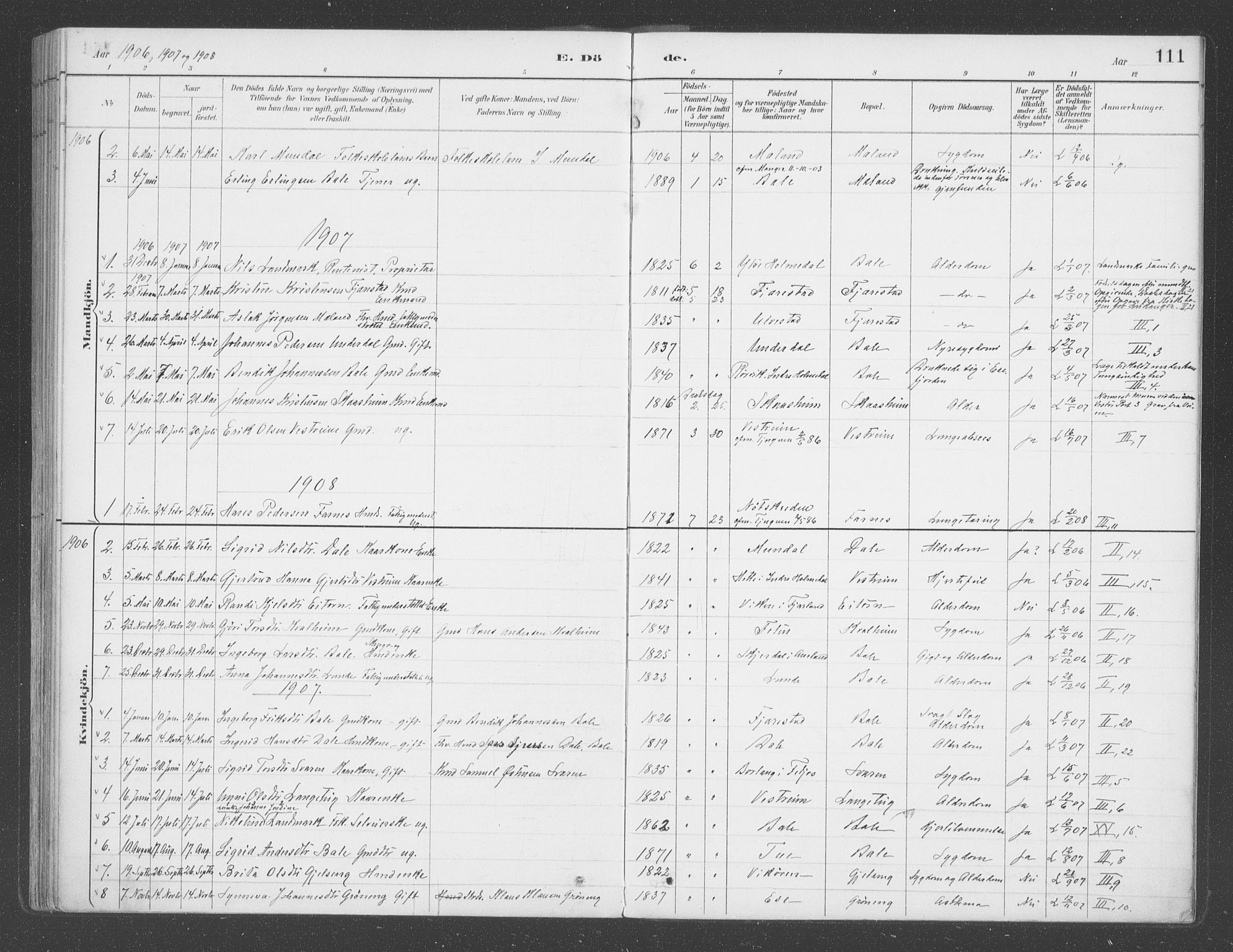 Balestrand sokneprestembete, SAB/A-79601/H/Haa/Haab/L0001: Parish register (official) no. B  1, 1889-1910, p. 111