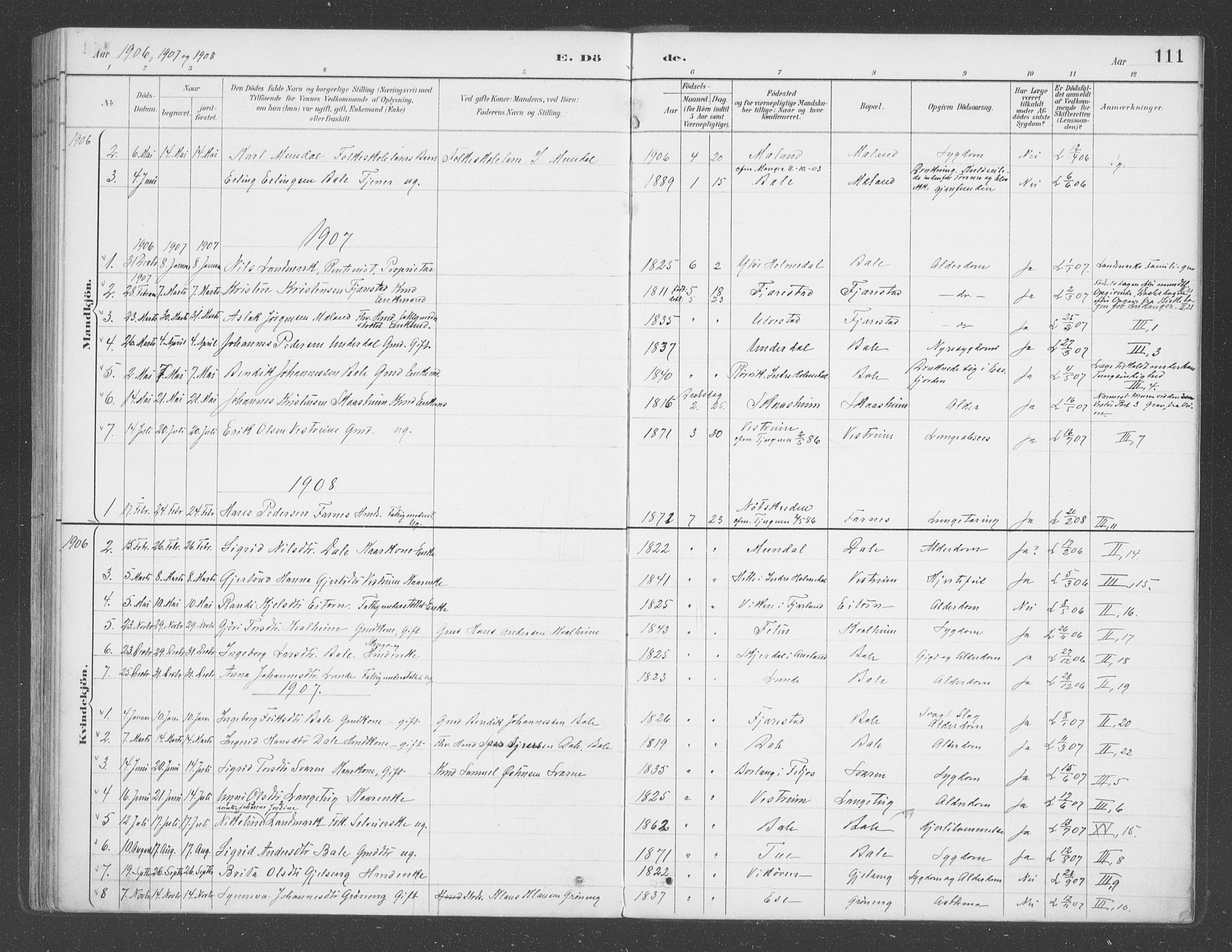 Balestrand sokneprestembete, AV/SAB-A-79601/H/Haa/Haab/L0001: Parish register (official) no. B  1, 1889-1910, p. 111