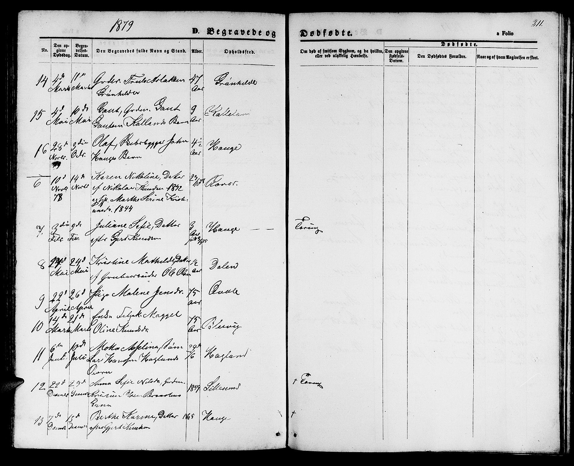 Haugesund sokneprestkontor, AV/SAST-A -101863/H/Ha/Hab/L0001: Parish register (copy) no. B 1, 1873-1881, p. 311