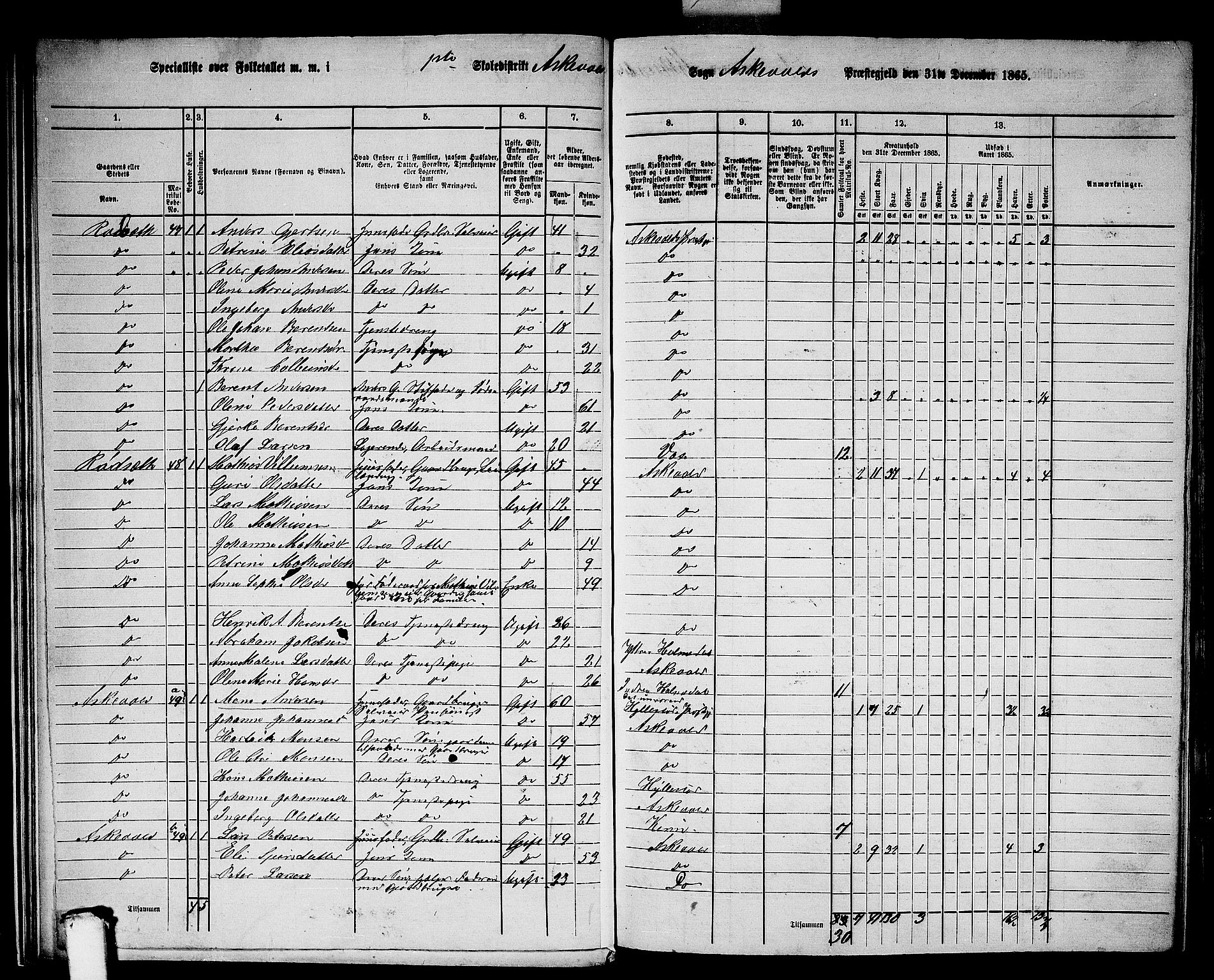 RA, 1865 census for Askvoll, 1865, p. 20