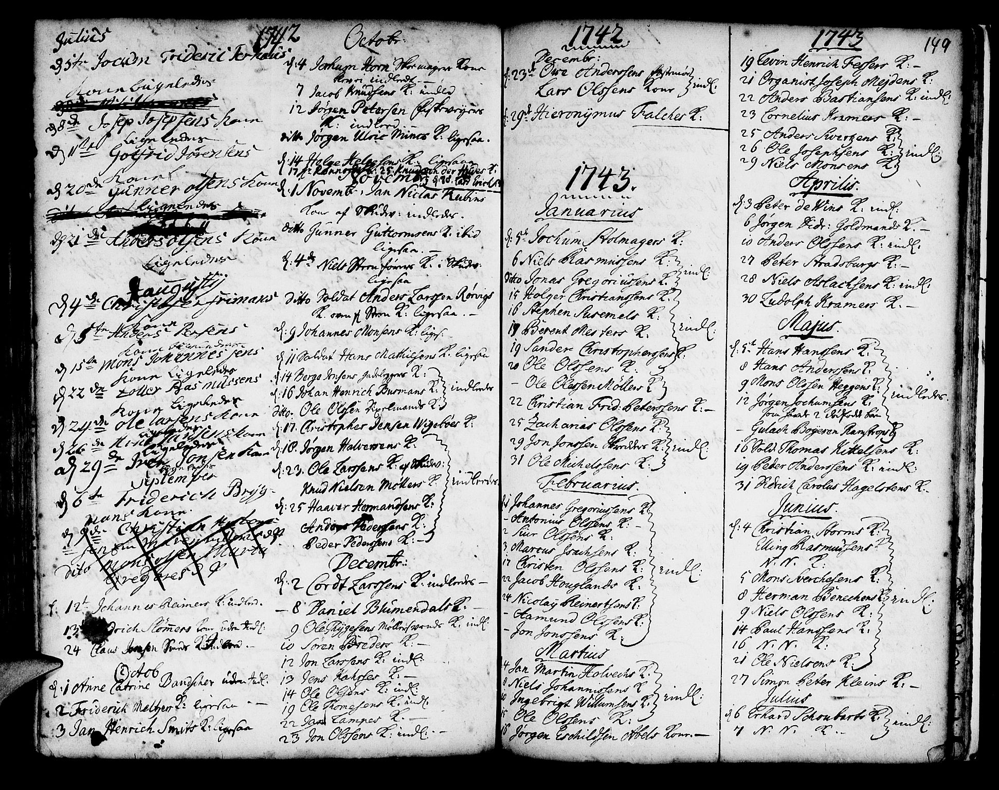 Korskirken sokneprestembete, SAB/A-76101/H/Haa/L0008: Parish register (official) no. A 8, 1698-1747, p. 149