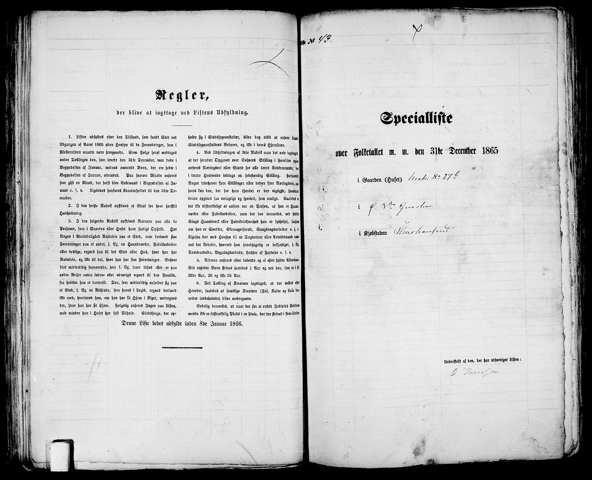 RA, 1865 census for Kristiansand, 1865, p. 99