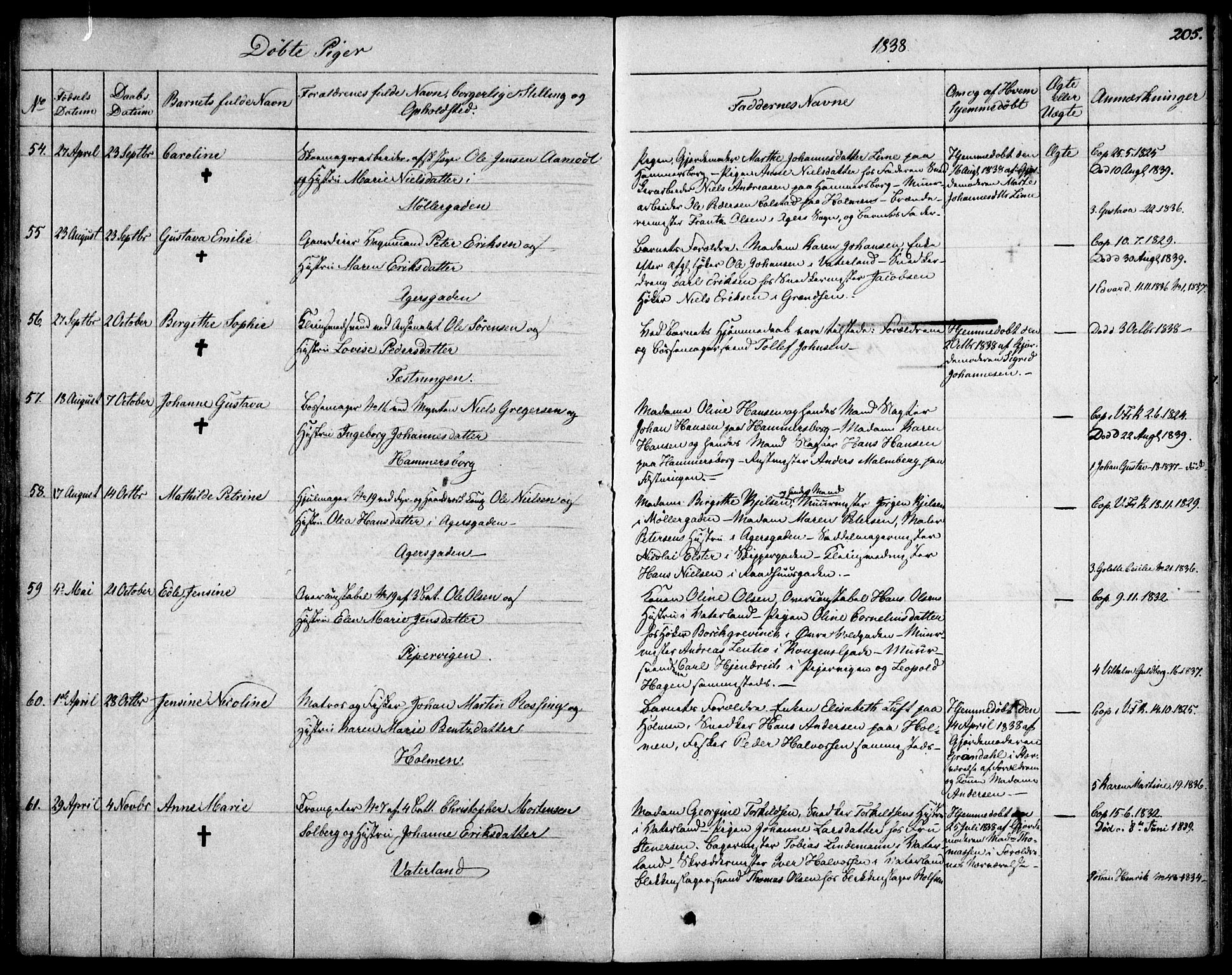 Garnisonsmenigheten Kirkebøker, SAO/A-10846/F/Fa/L0006: Parish register (official) no. 6, 1828-1841, p. 205
