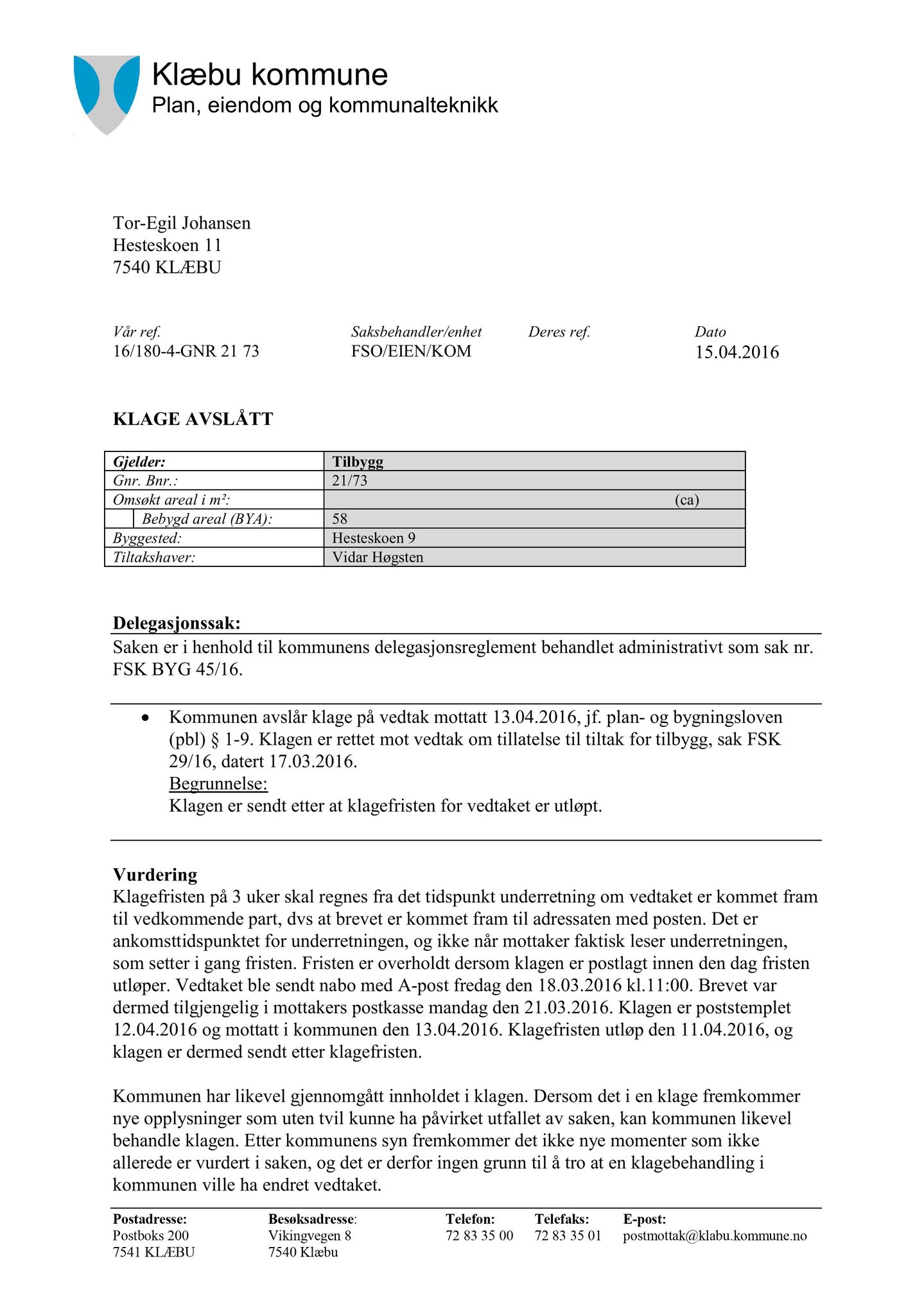 Klæbu Kommune, TRKO/KK/02-FS/L009: Formannsskapet - Møtedokumenter, 2016, p. 2728