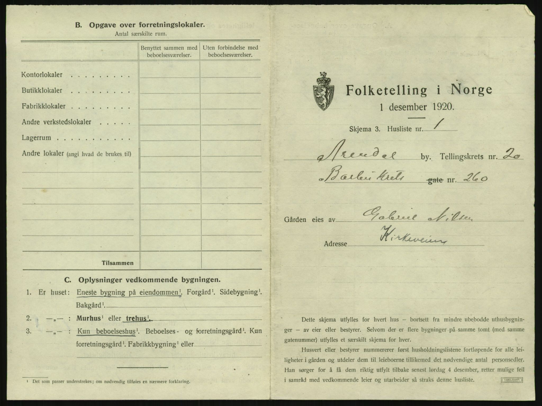 SAK, 1920 census for Arendal, 1920, p. 3102