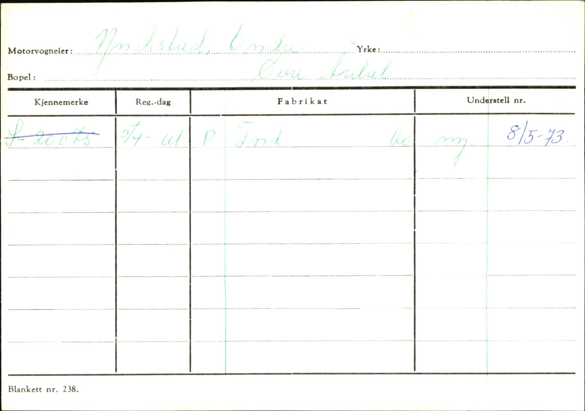 Statens vegvesen, Sogn og Fjordane vegkontor, AV/SAB-A-5301/4/F/L0146: Registerkort Årdal R-Å samt diverse kort, 1945-1975, p. 1378