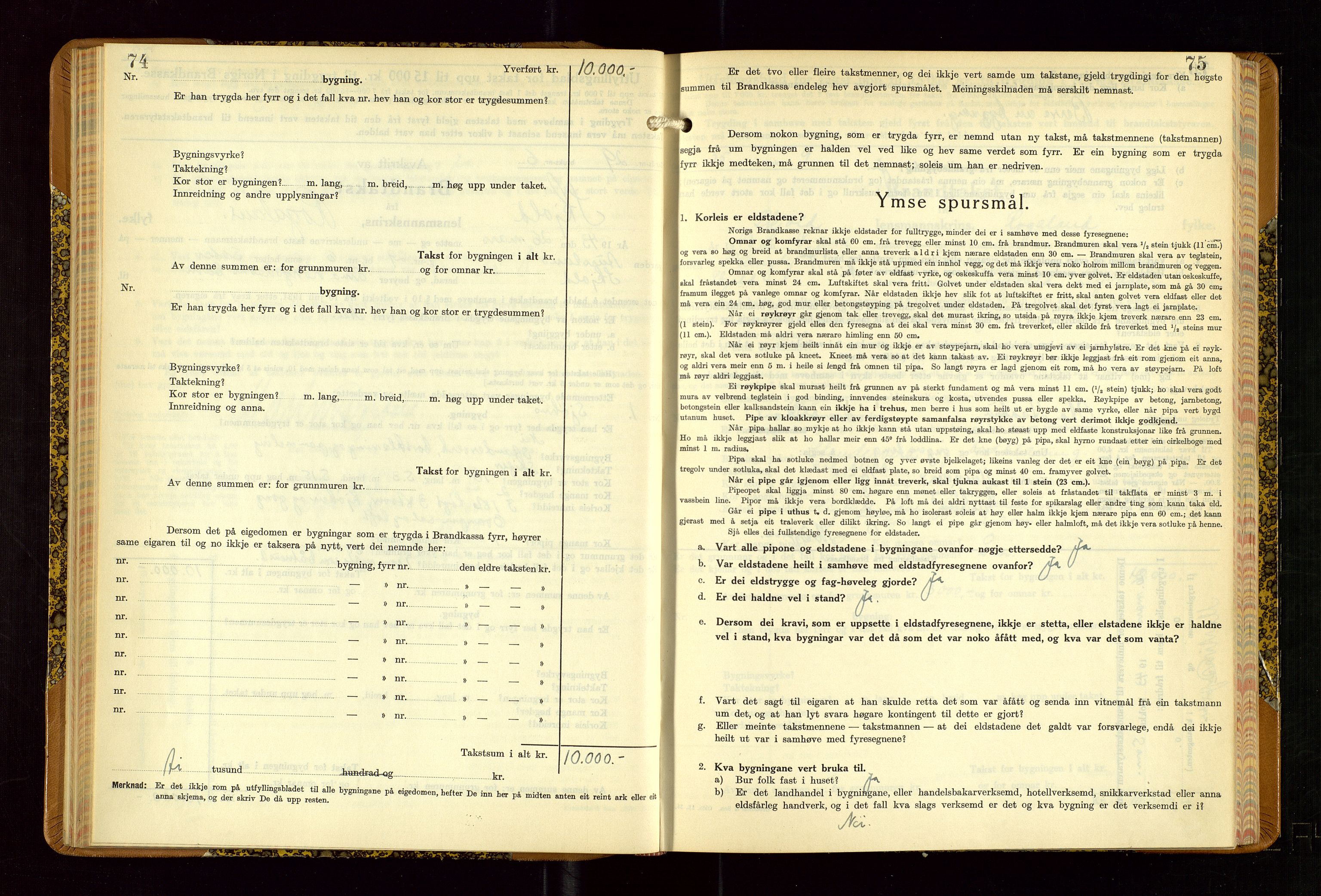 Skjold lensmannskontor, SAST/A-100182/Gob/L0002: "Branntakstbok for Skjold lensmannskrins Rogaland fylke", 1939-1952, p. 74-75